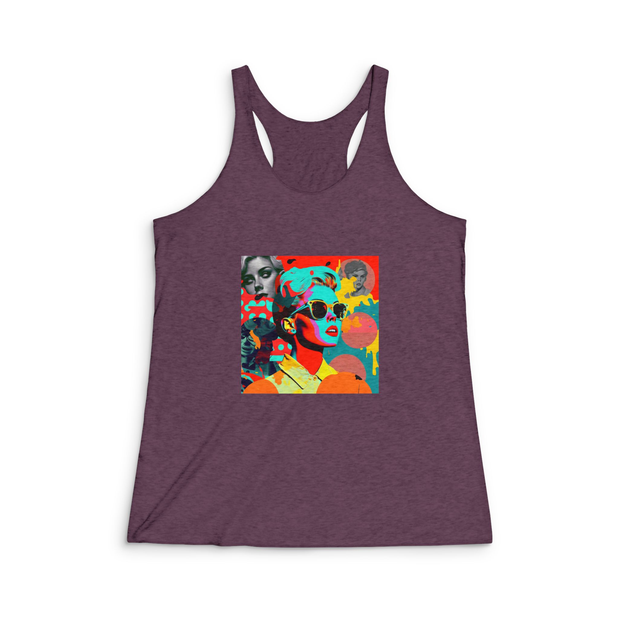 Close Up Woman With Sunglasses Colorful Background Generative Ai Womens Tri Blend Racerback Tank - Image 5