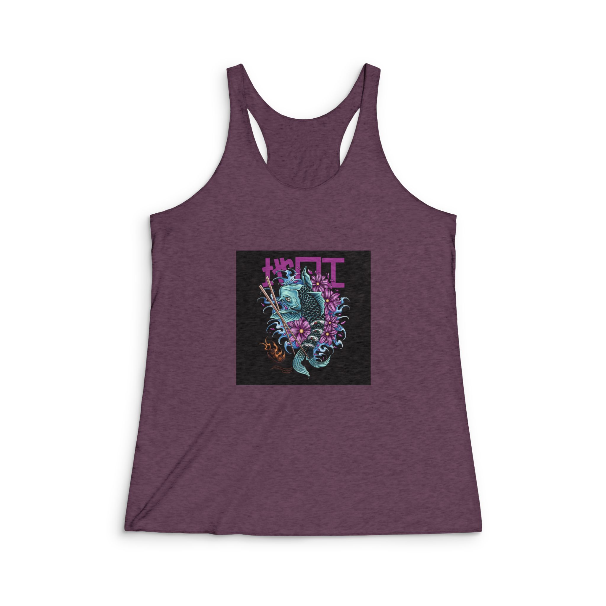 Koi Sushi With Text Illustration Womens Tri Blend Racerback Tank - Image 5
