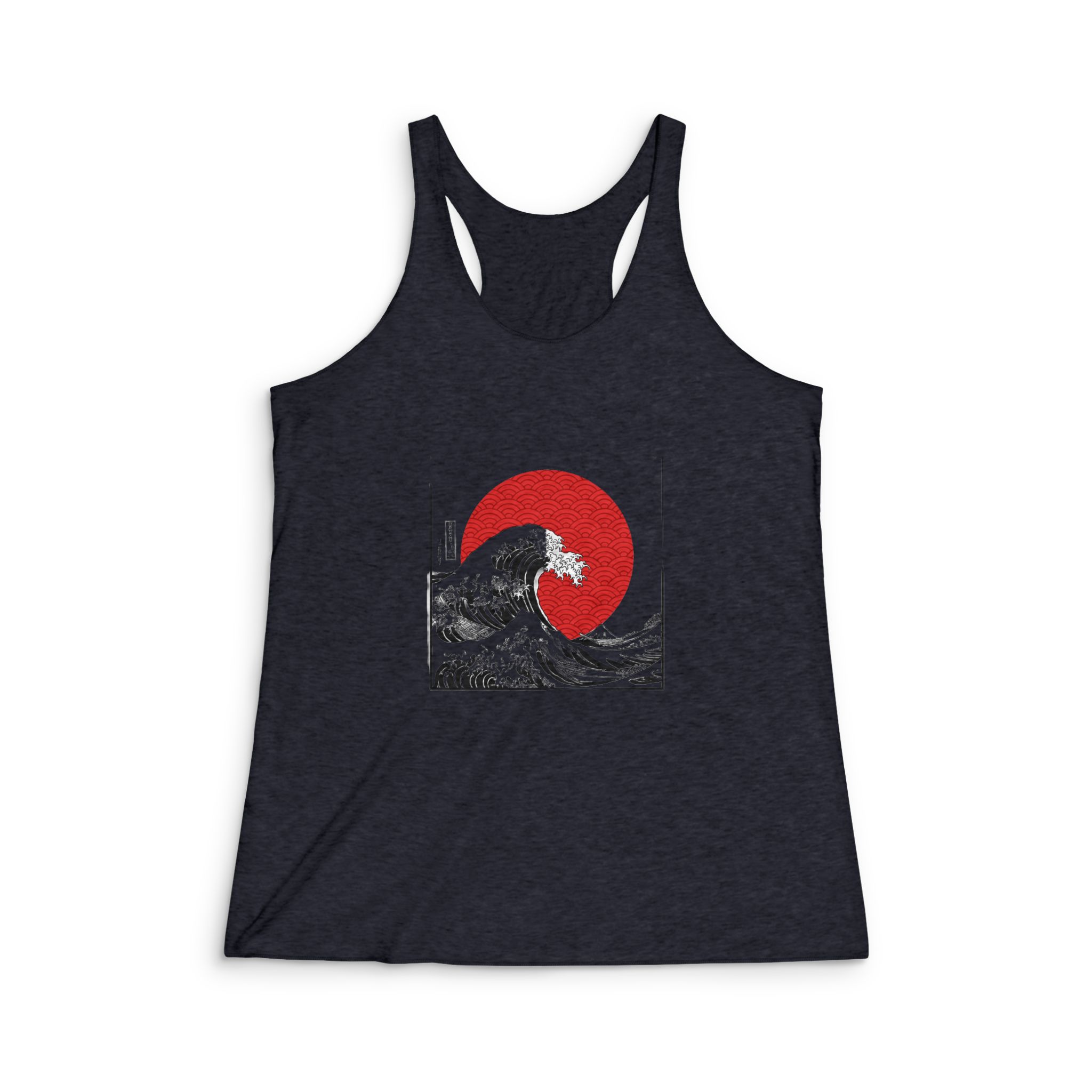 Japanesse Wave Design Womens Tri Blend Racerback Tank - Image 2
