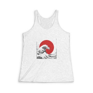 Japanesse Wave Design Womens Tri Blend Racerback Tank