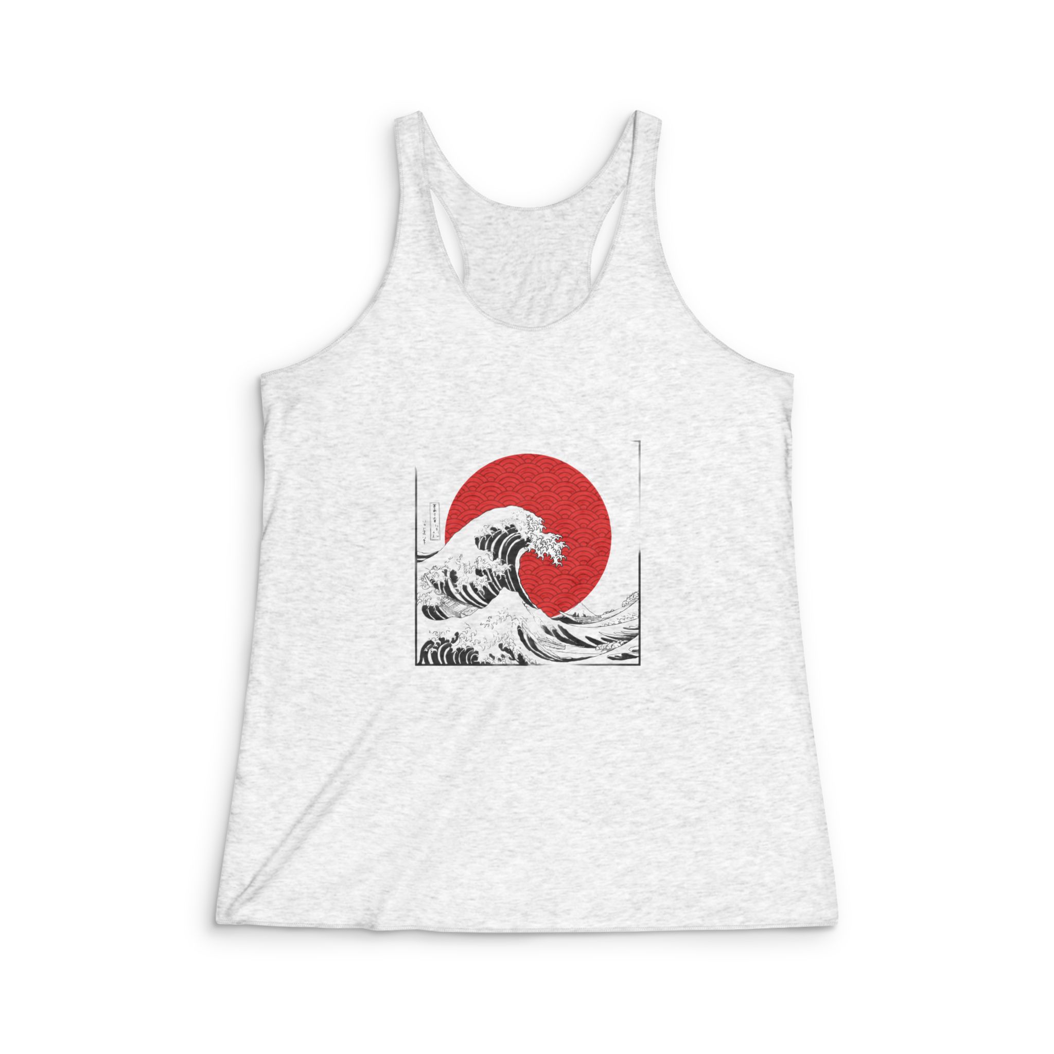 Japanesse Wave Design Womens Tri Blend Racerback Tank