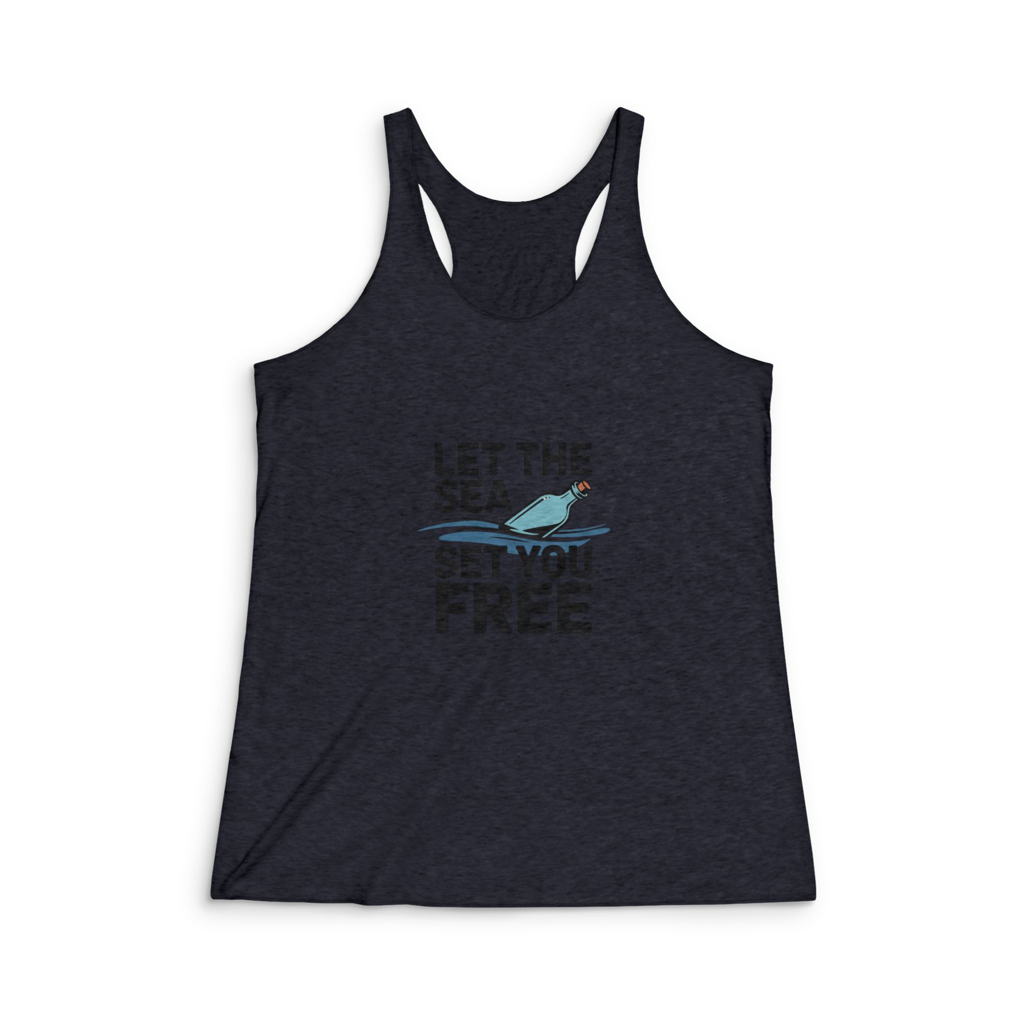 Let Sea Set You Free Bottle Ocean Graphic T Shirt Design Womens Tri Blend Racerback Tank - Image 2