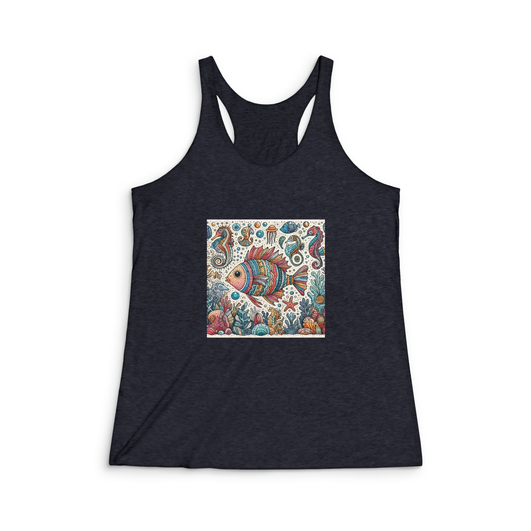 Drawing Fish Womens Tri Blend Racerback Tank - Image 2