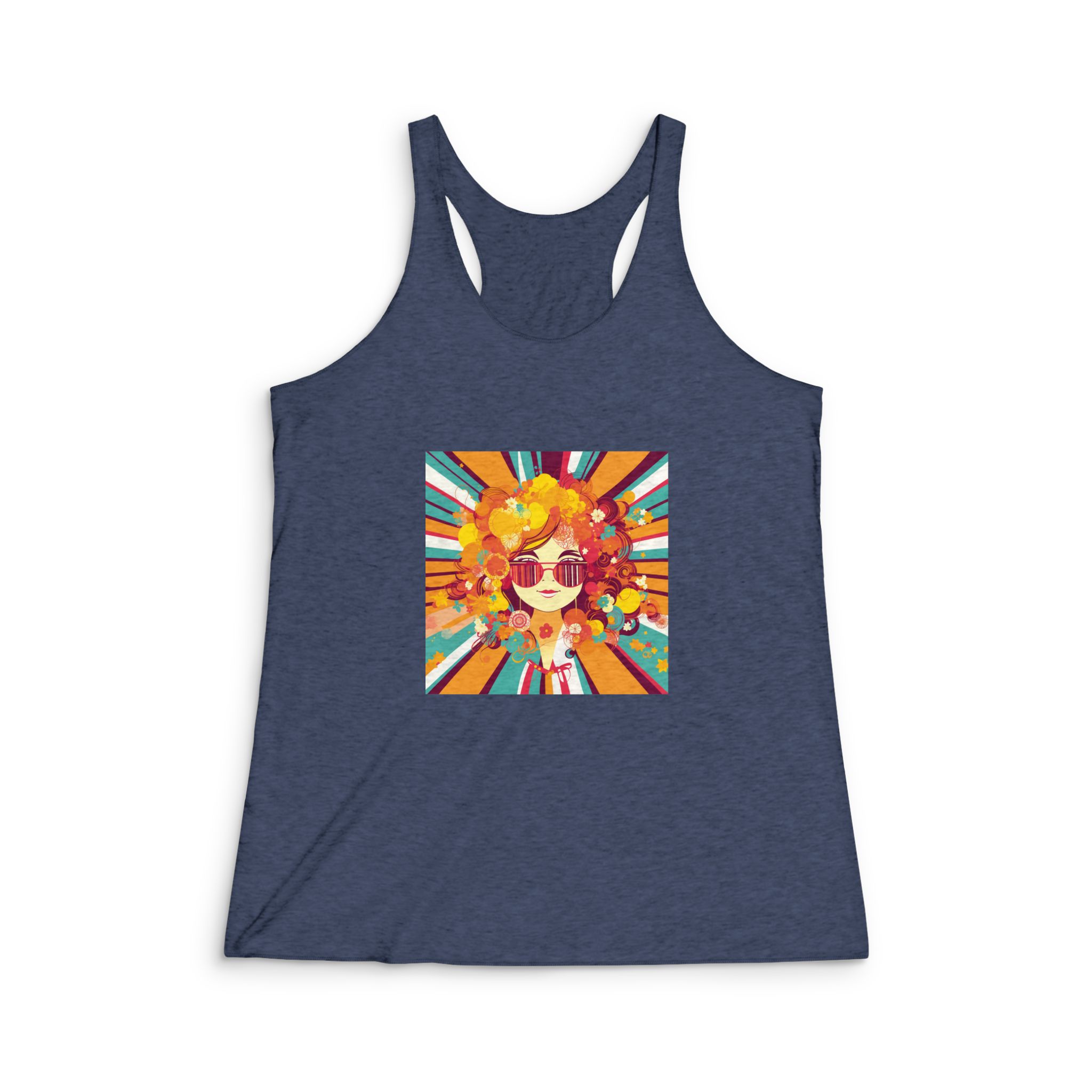 Cartoon Hippie 80s Seamless Miami Vibe Pop Art Deco V6 Womens Tri Blend Racerback Tank - Image 3