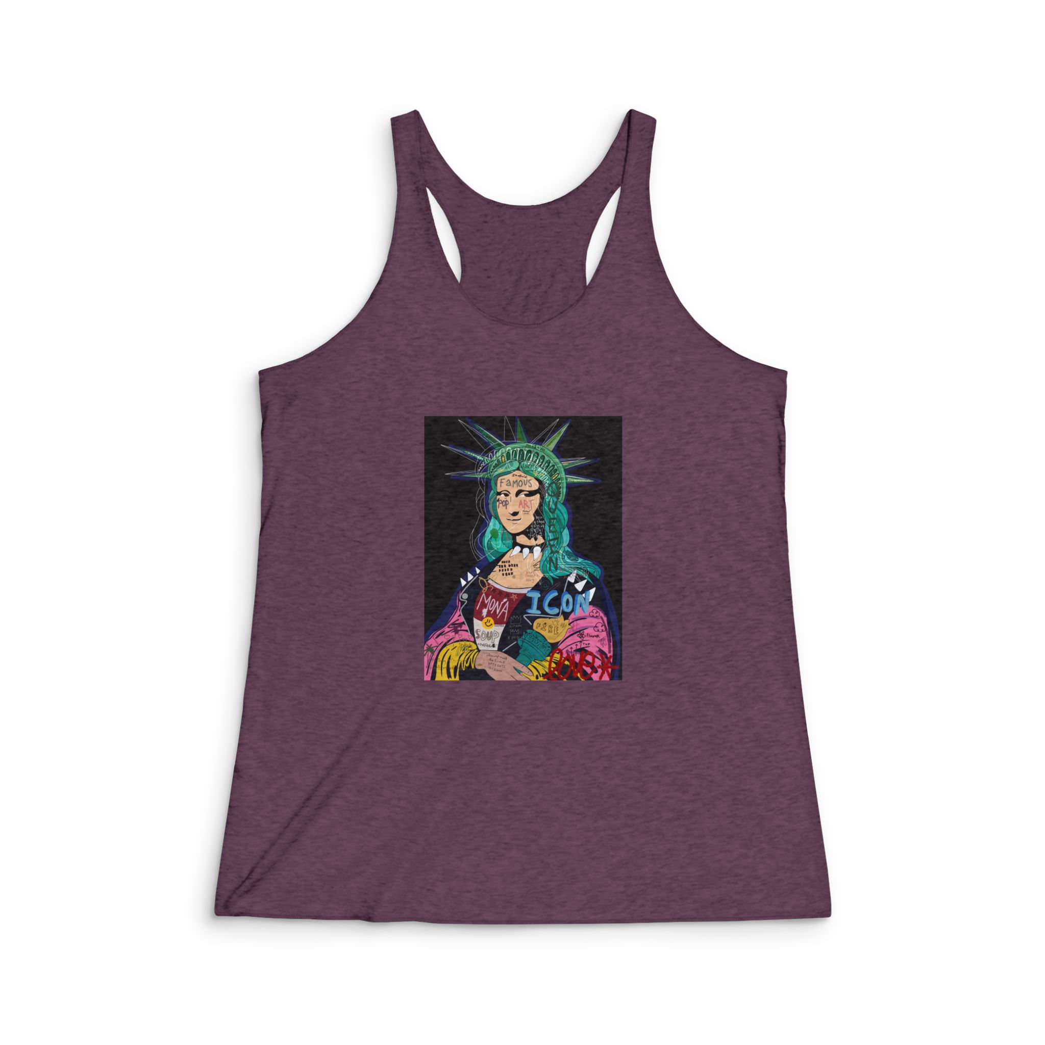 Hand Drawn Mona Lisa Painting Illustration Womens Tri Blend Racerback Tank - Image 5