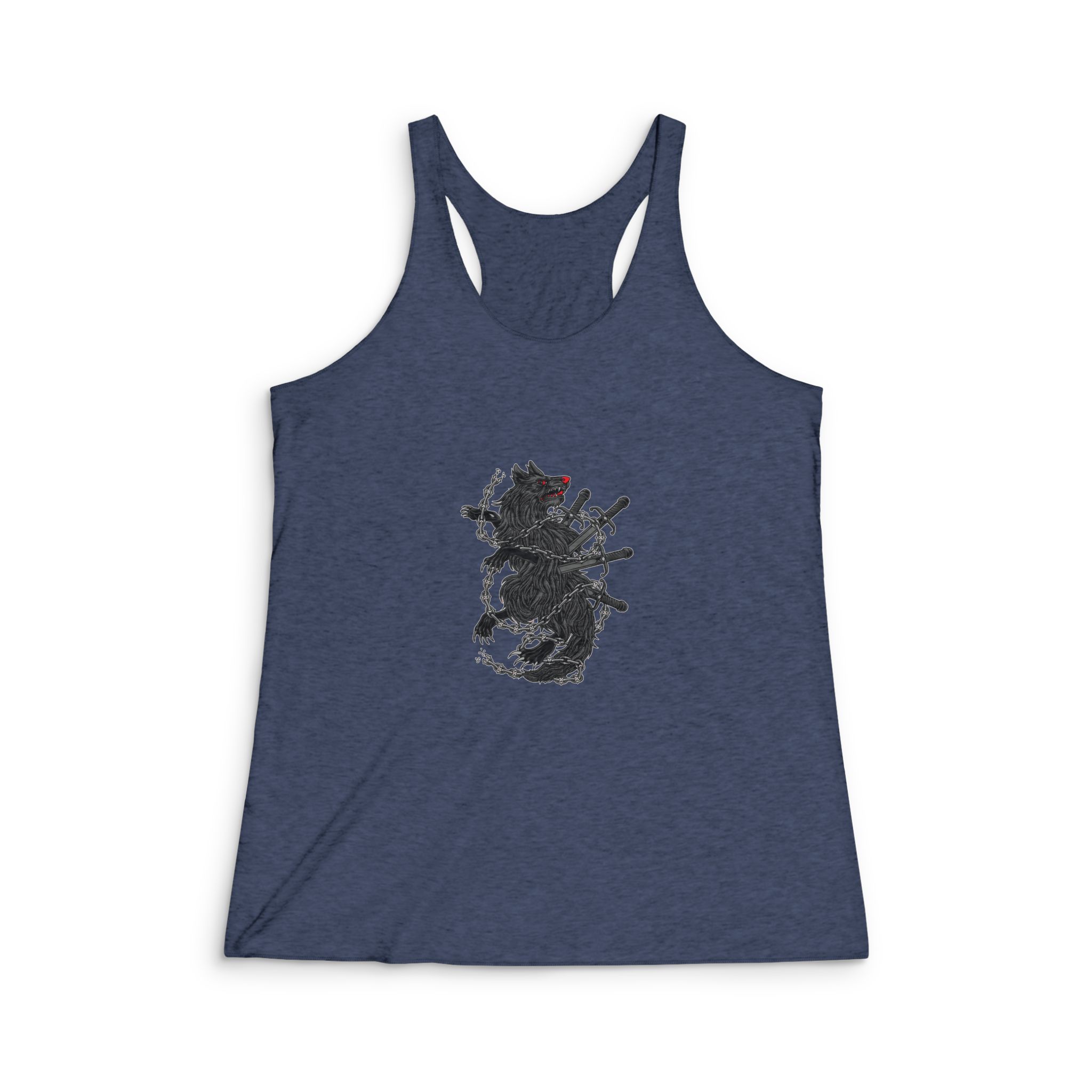 Haunted Wolf Was Stabbed Illustration Womens Tri Blend Racerback Tank - Image 3