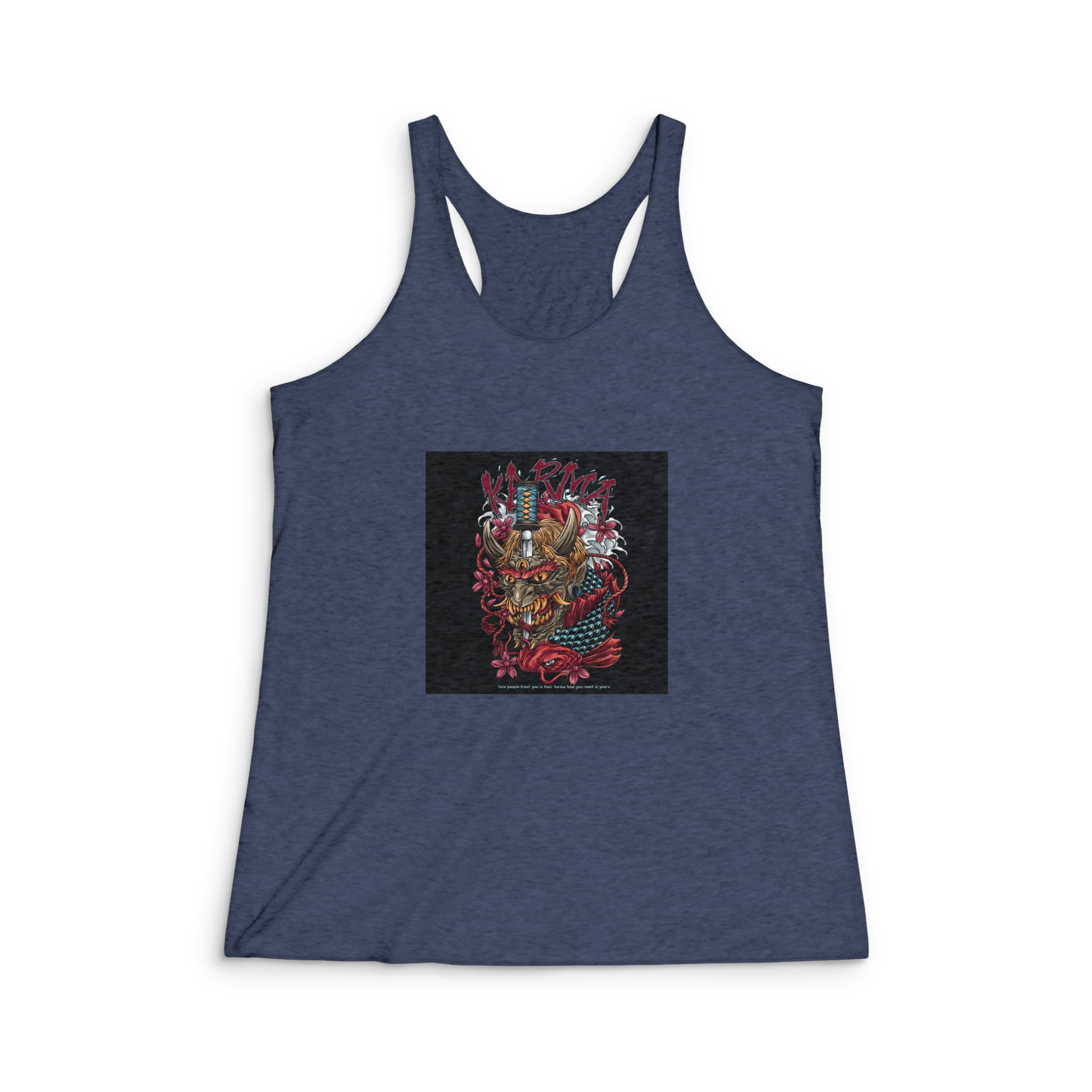 Hannya Katana With Text Illustration Womens Tri Blend Racerback Tank - Image 3