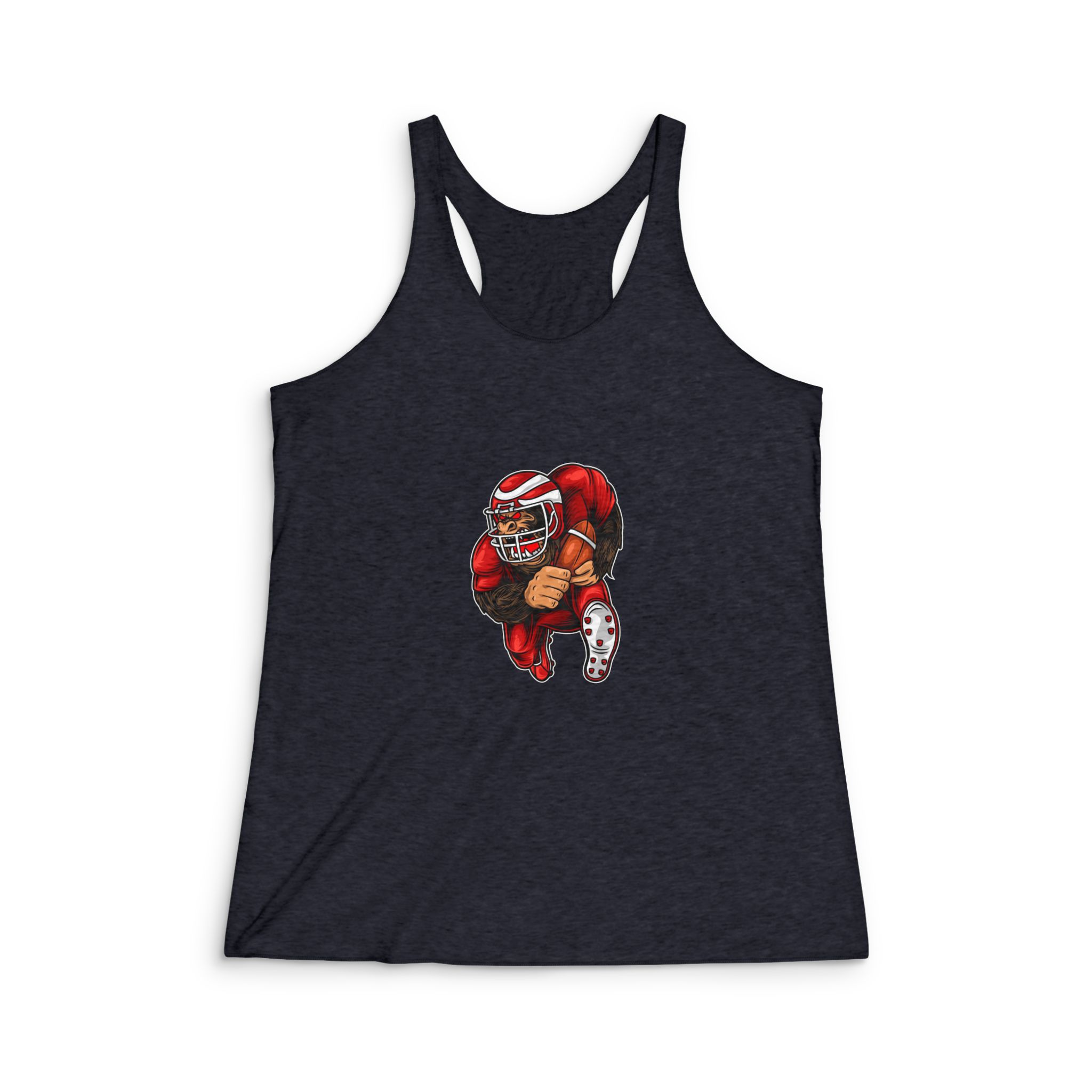 Gorilla Mascot American Football Illustration Womens Tri Blend Racerback Tank - Image 2