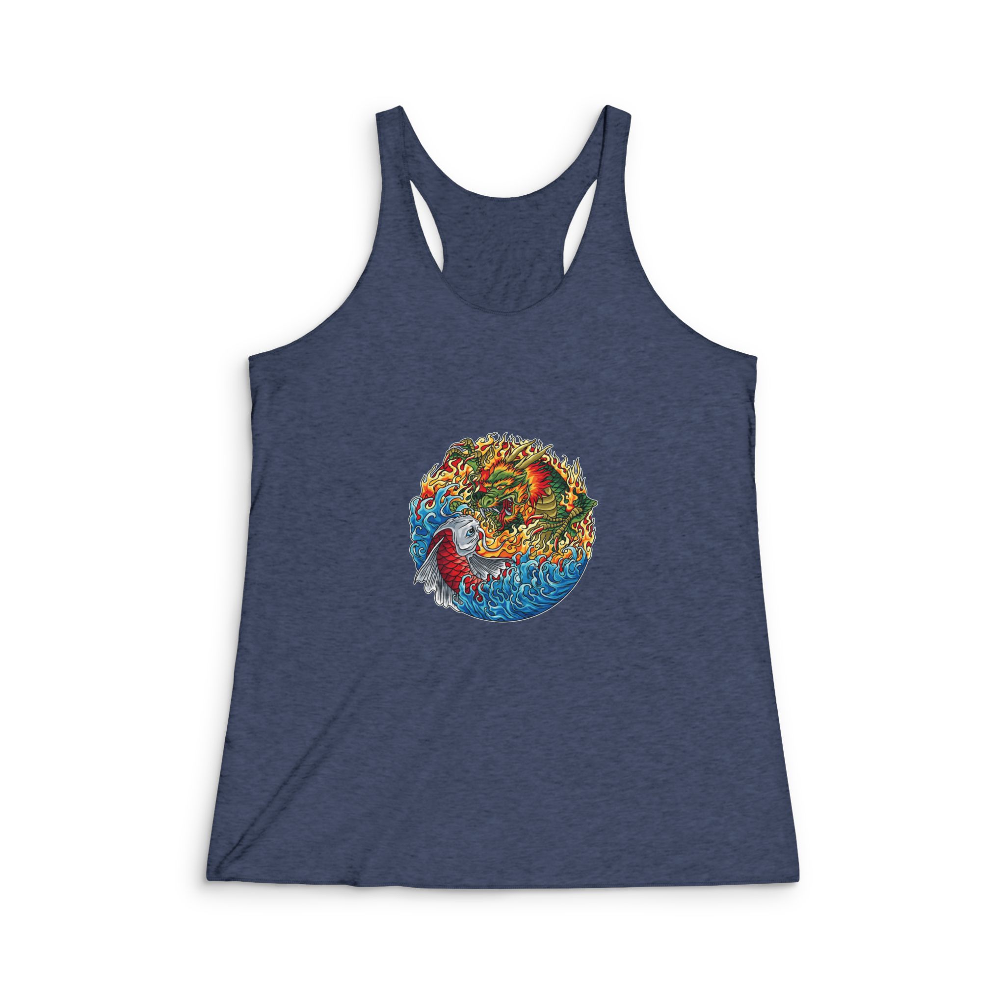 Koi Dragon Illustration Womens Tri Blend Racerback Tank - Image 3
