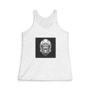 Gorilla Head Mascot With American Football Helmet Black White Illustration Womens Tri Blend Racerback Tank