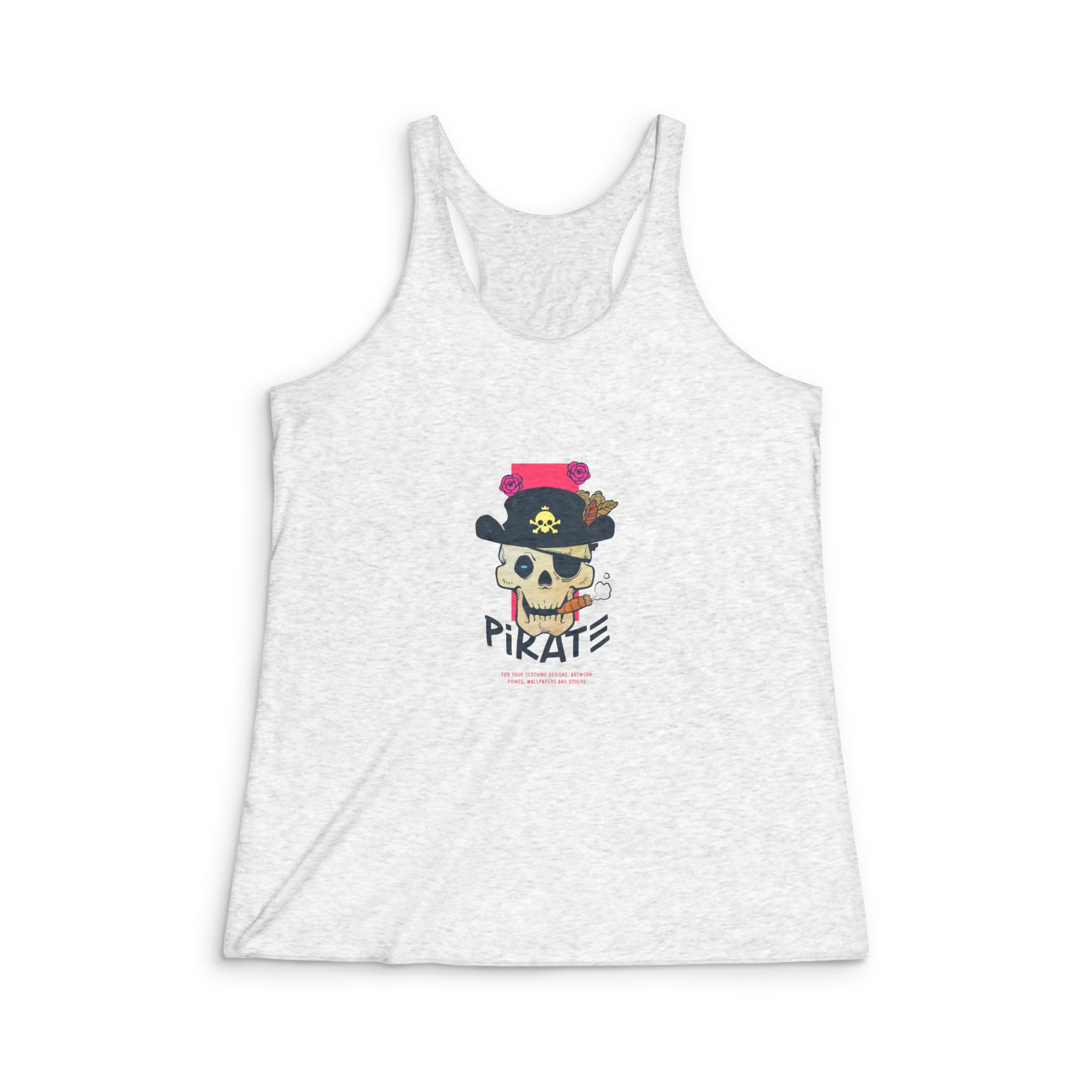 Hand Drawn Skull Pirate Illustration Printable Womens Tri Blend Racerback Tank