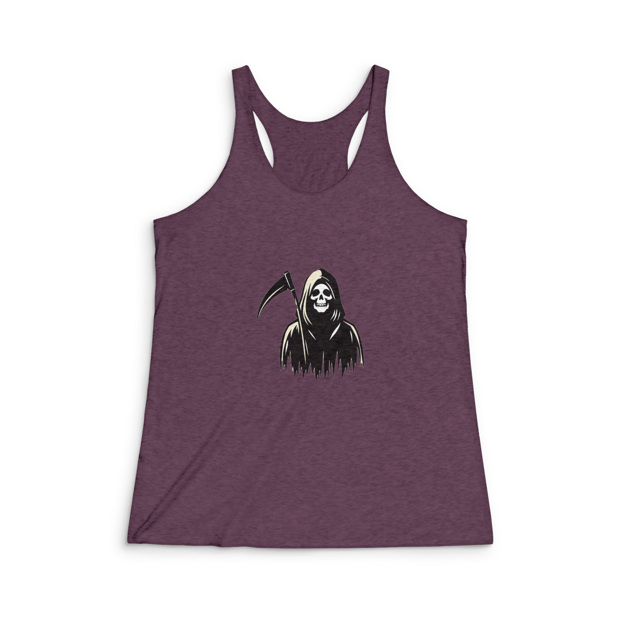 Grim Reaper Black White Silhouette (3) Womens Tri Blend Racerback Tank - Image 5