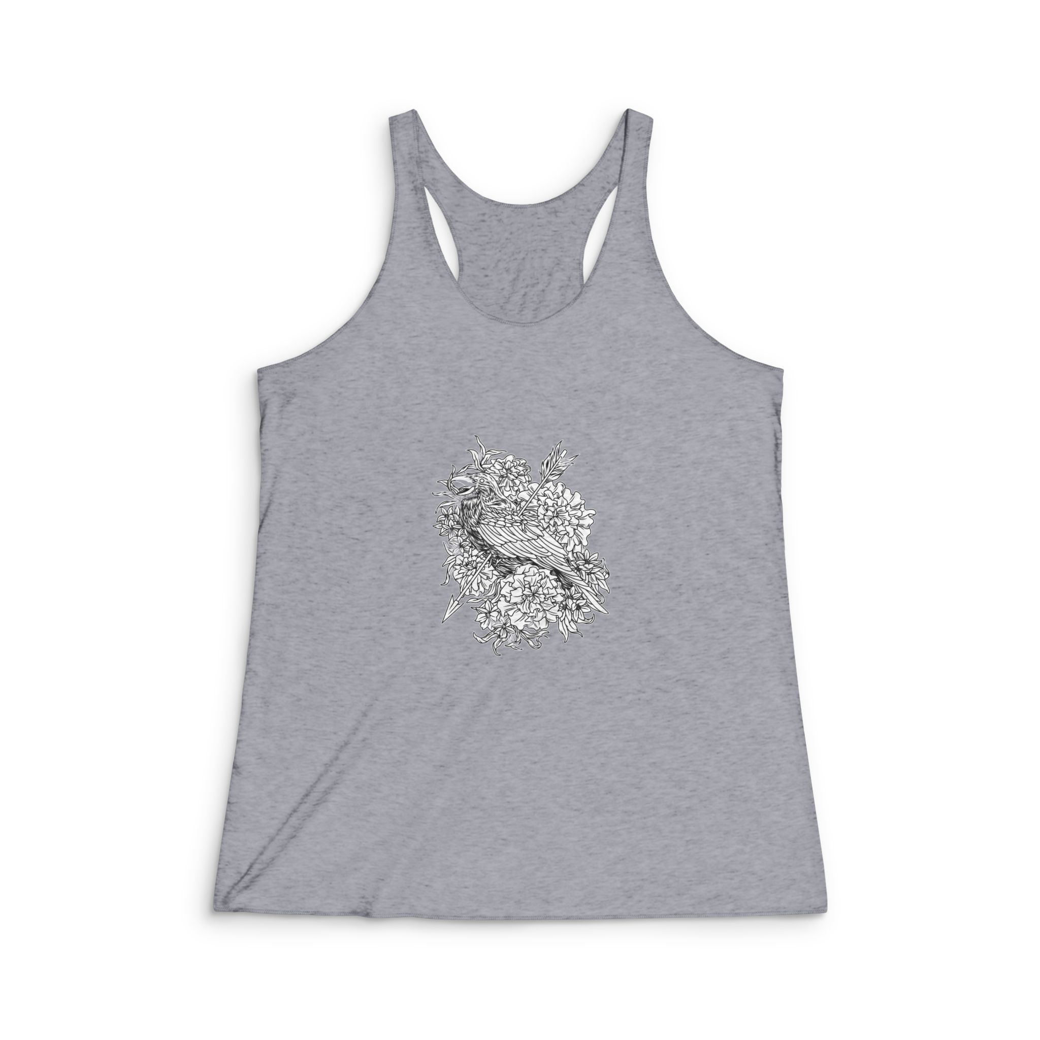 Grace Raven Black White Illustration Womens Tri Blend Racerback Tank - Image 4