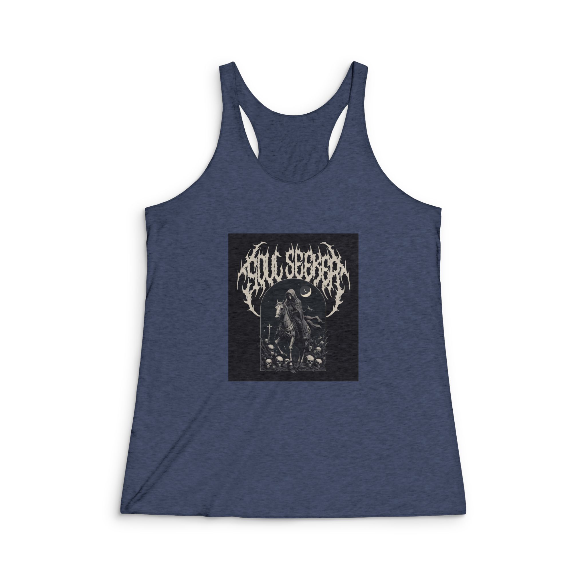 Guardian Nightmares Death Metal Design Skeleton Ghost Riding Ghost Horse Tshirt Metal (1) Womens Tri Blend Racerback Tank - Image 3