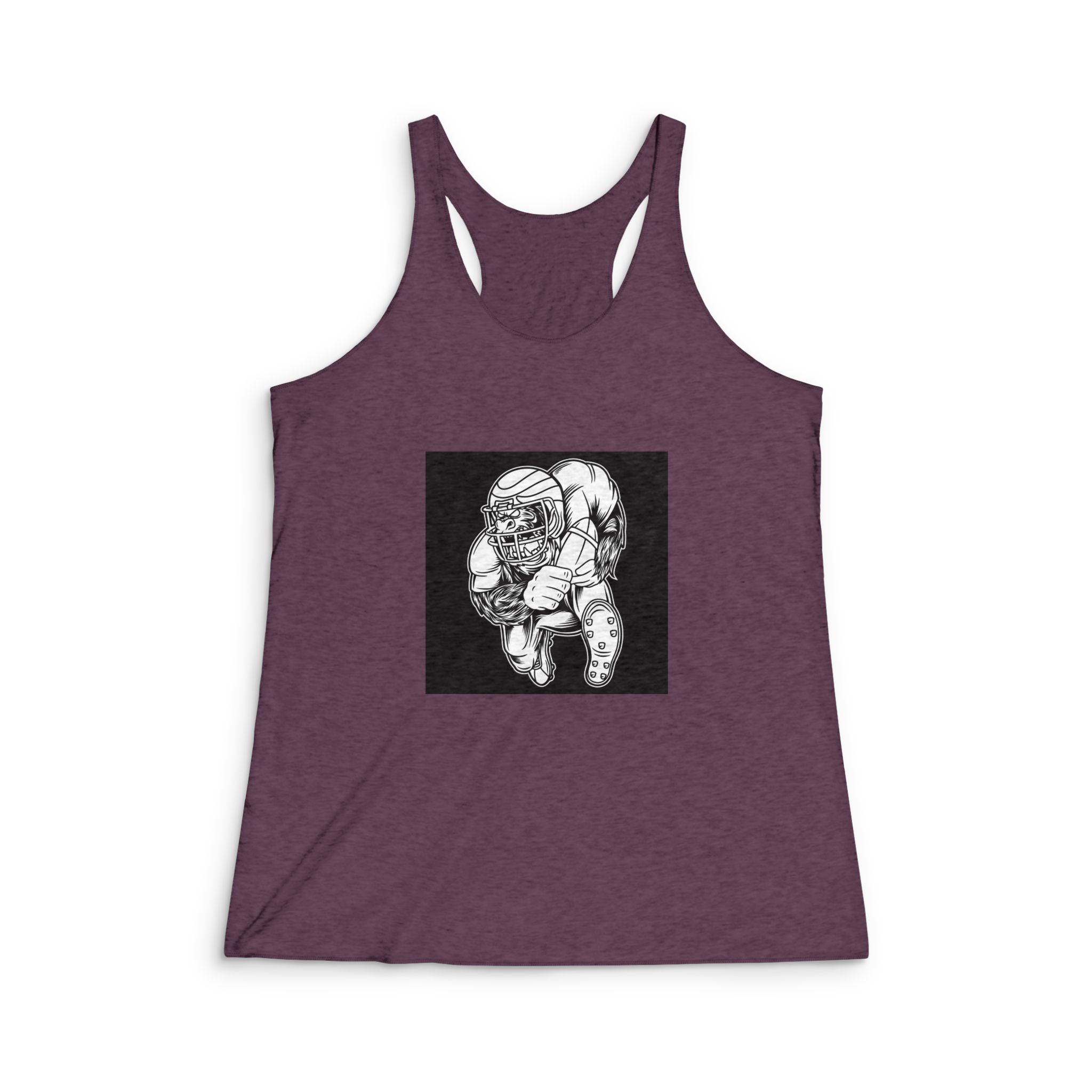 Gorilla Mascot American Football Black White Illustration Womens Tri Blend Racerback Tank - Image 5