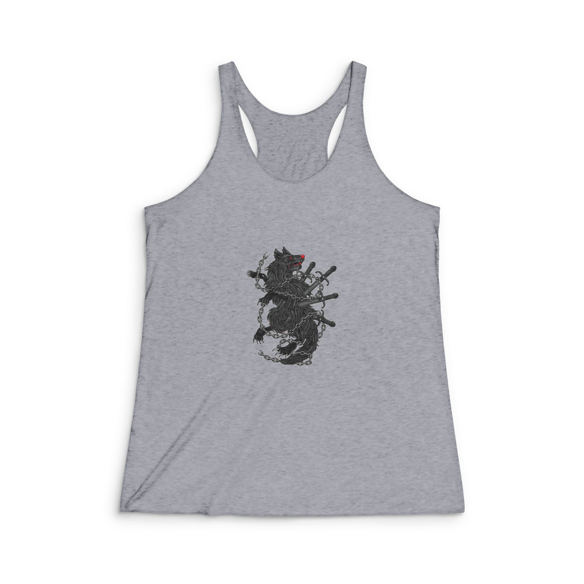 Haunted Wolf Was Stabbed Illustration Womens Tri Blend Racerback Tank - Image 4