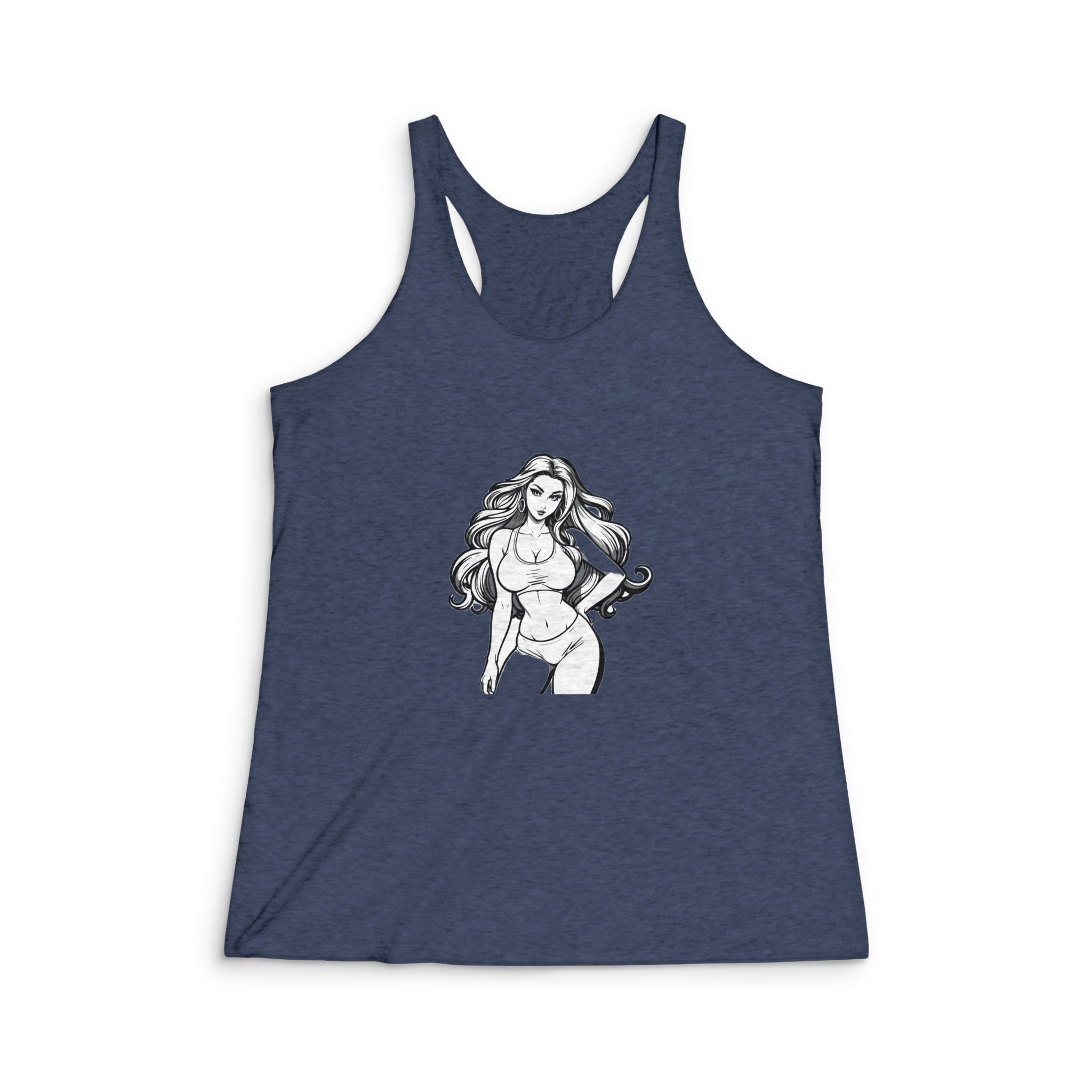 Coloring Page Beautiful Girl 5 Womens Tri Blend Racerback Tank - Image 3
