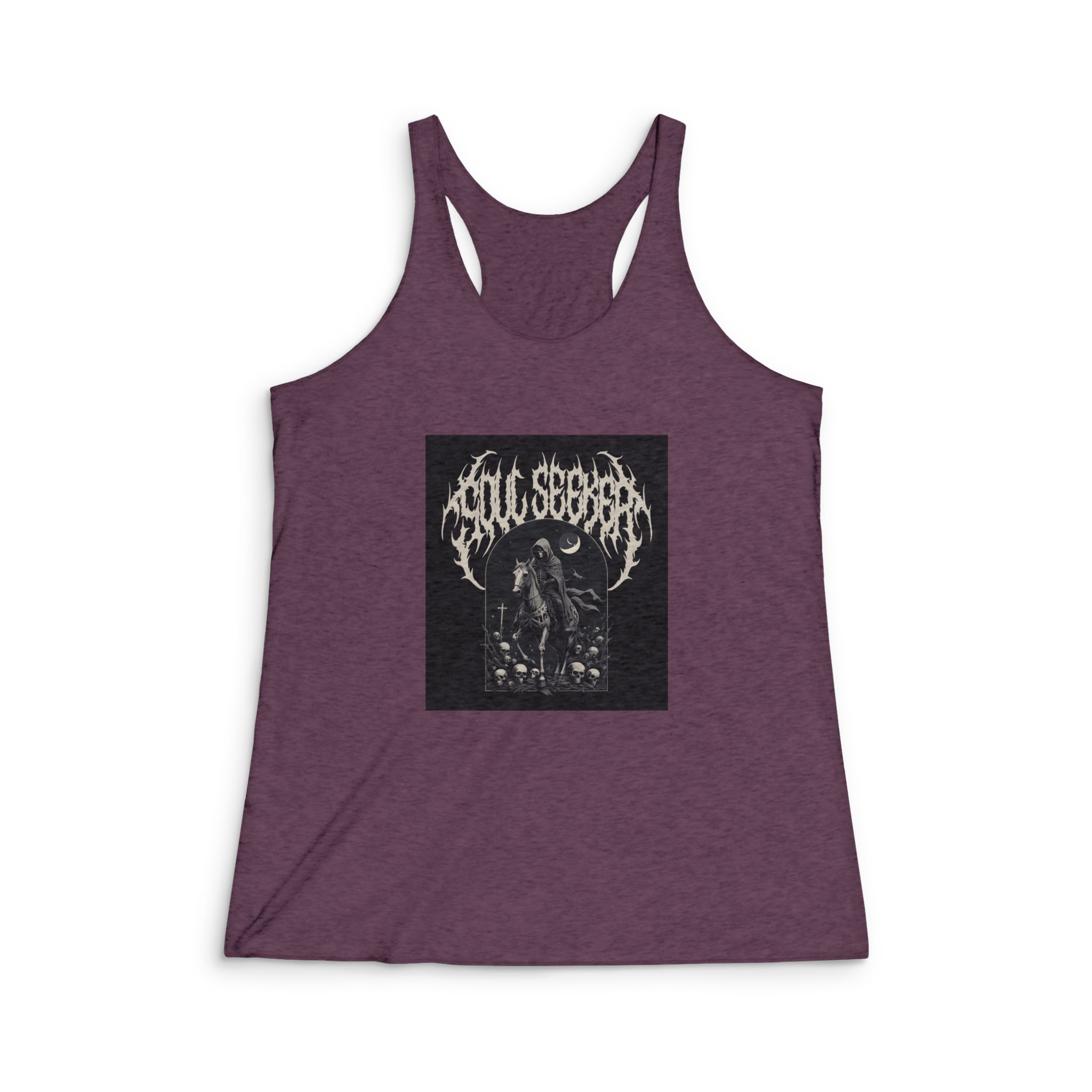 Guardian Nightmares Death Metal Design Skeleton Ghost Riding Ghost Horse Tshirt Metal (1) Womens Tri Blend Racerback Tank - Image 5
