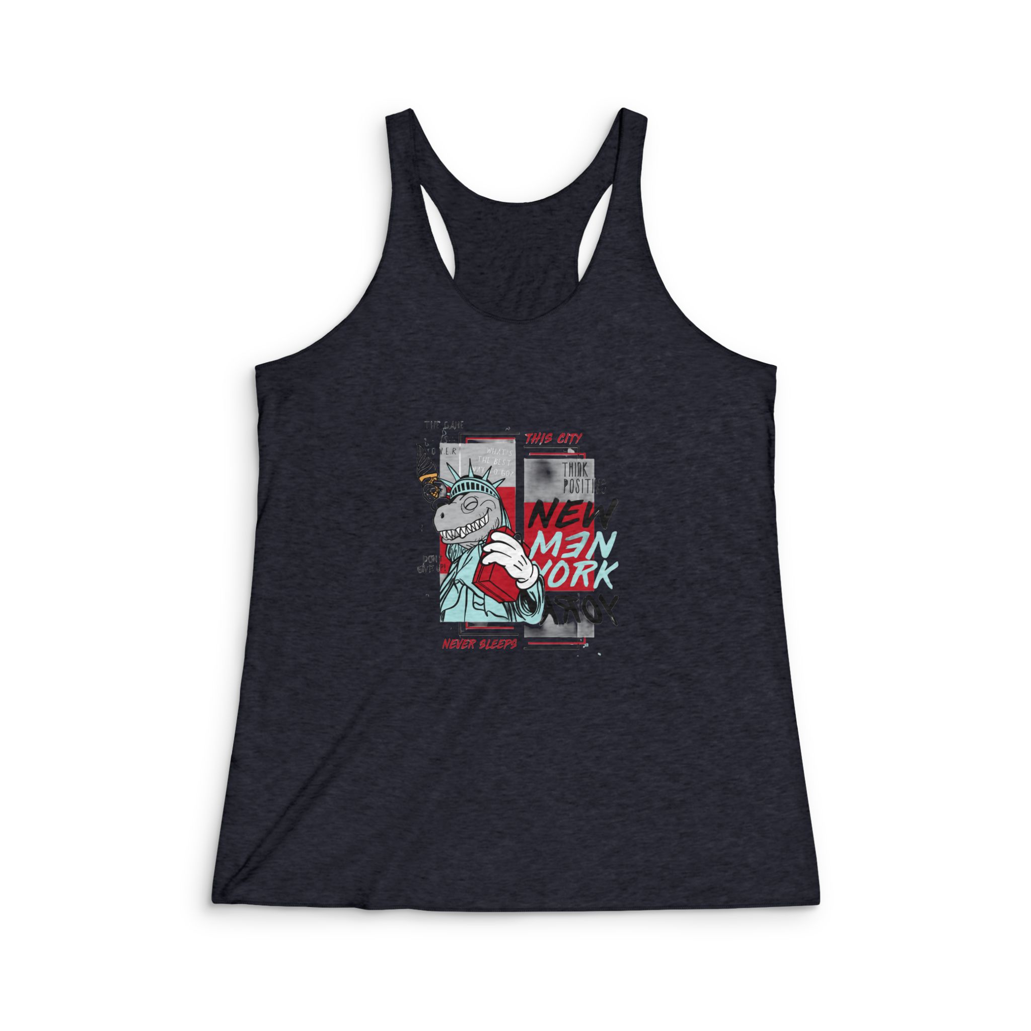 Hand Drawn Cool Dinosaur Womens Tri Blend Racerback Tank - Image 2