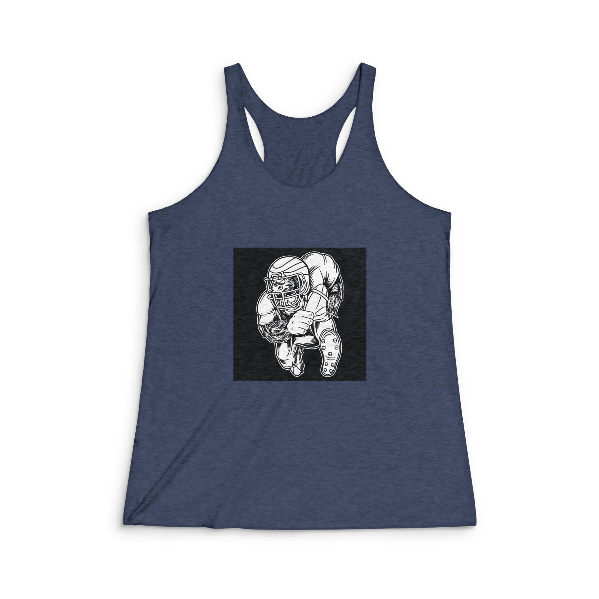 Gorilla Mascot American Football Black White Illustration Womens Tri Blend Racerback Tank - Image 3
