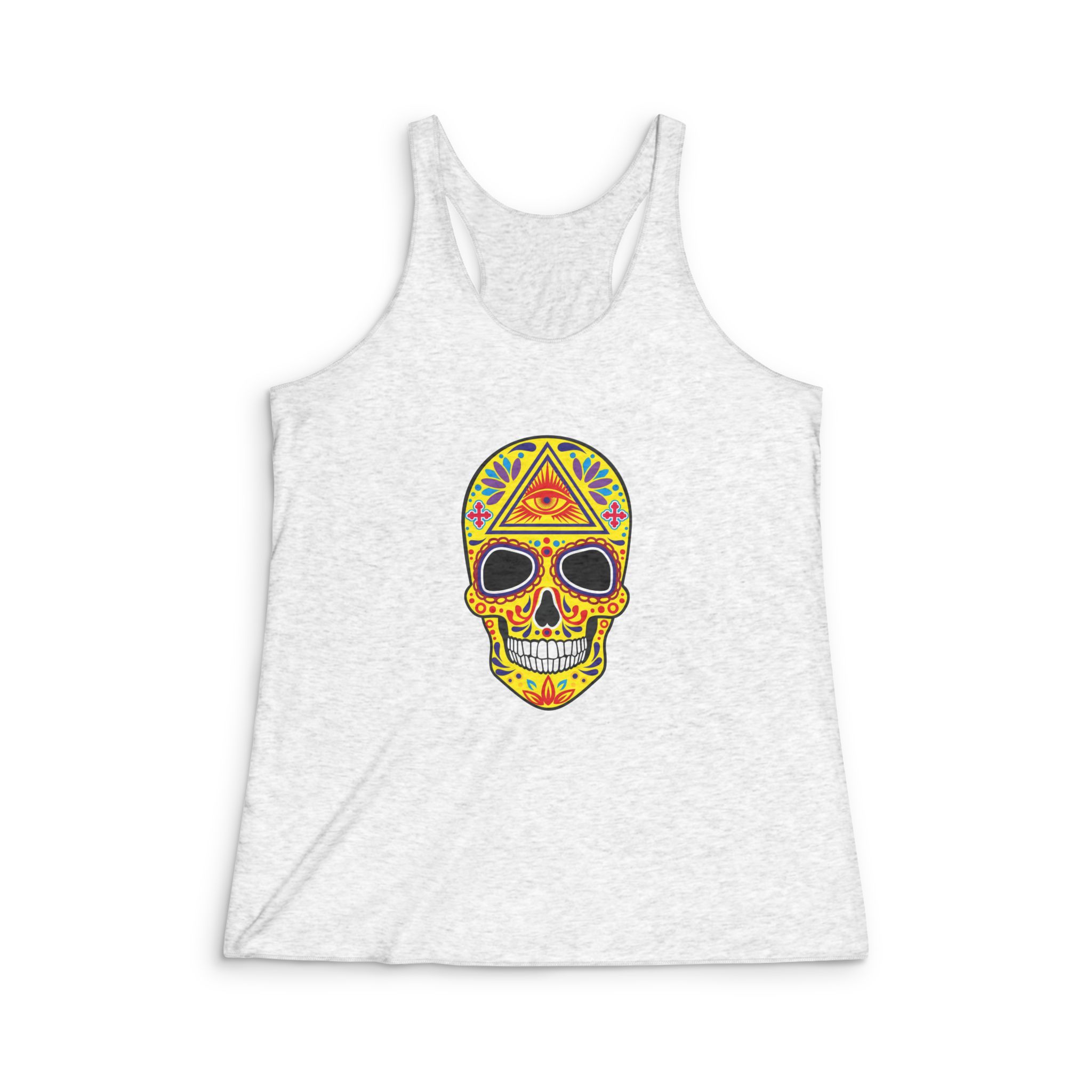 Holy Death Day Dead Mexican Sugar Skull Grunge Vintage Design T Shirts (1) Womens Tri Blend Racerback Tank
