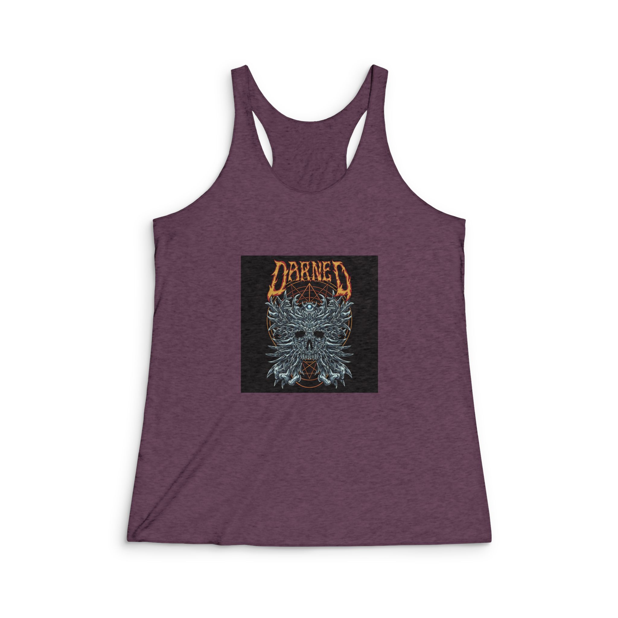 Horned Skull With Text Illustration Womens Tri Blend Racerback Tank - Image 5