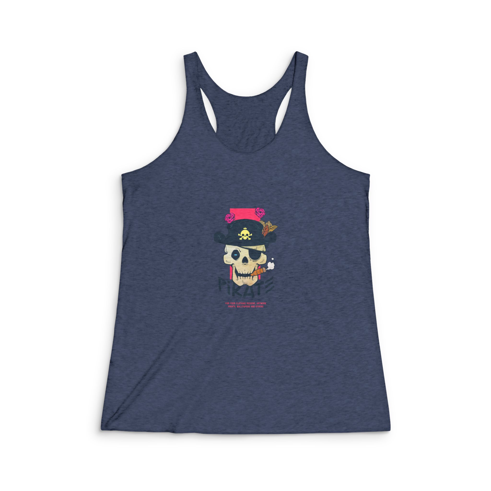Hand Drawn Skull Pirate Illustration Printable Womens Tri Blend Racerback Tank - Image 3