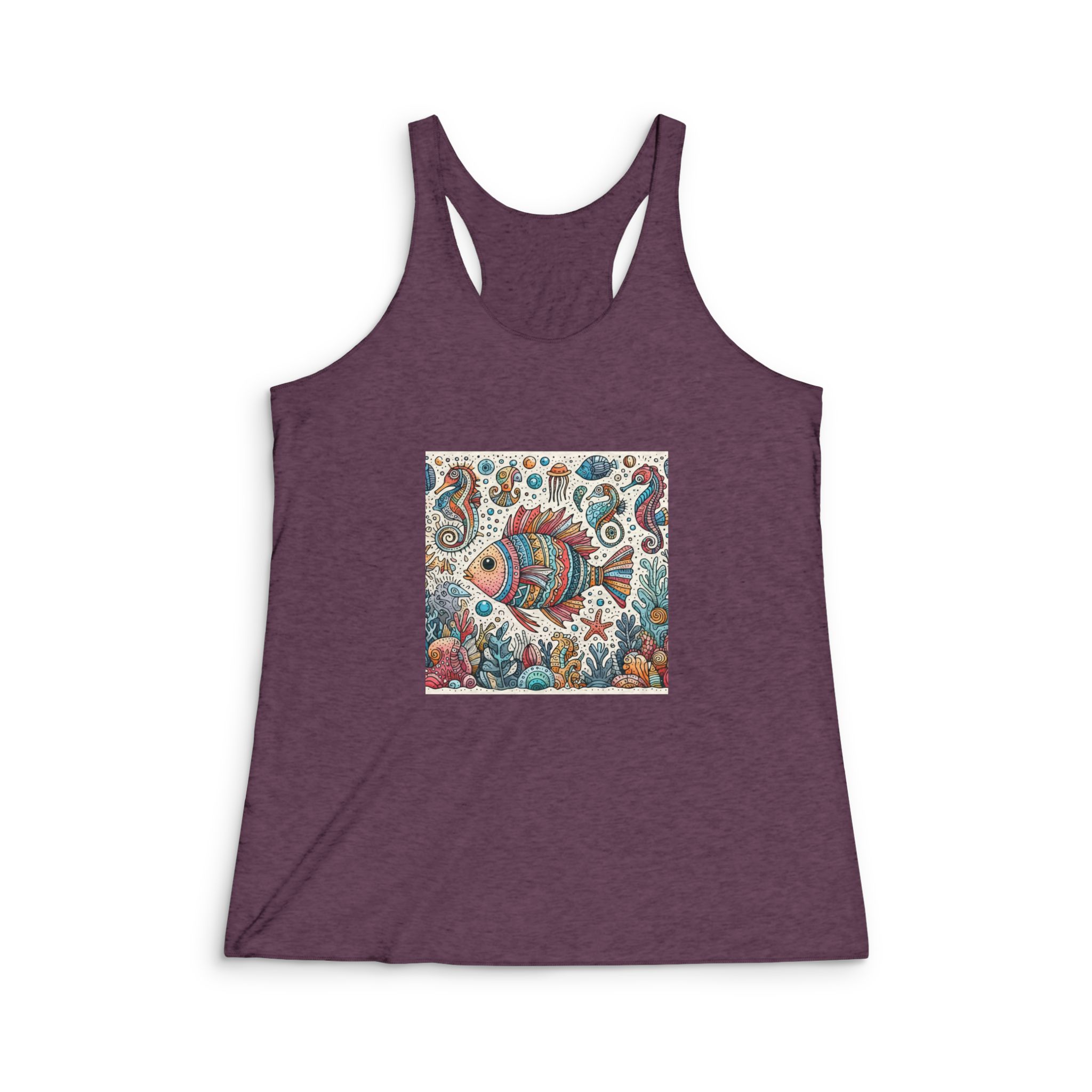 Drawing Fish Womens Tri Blend Racerback Tank - Image 5
