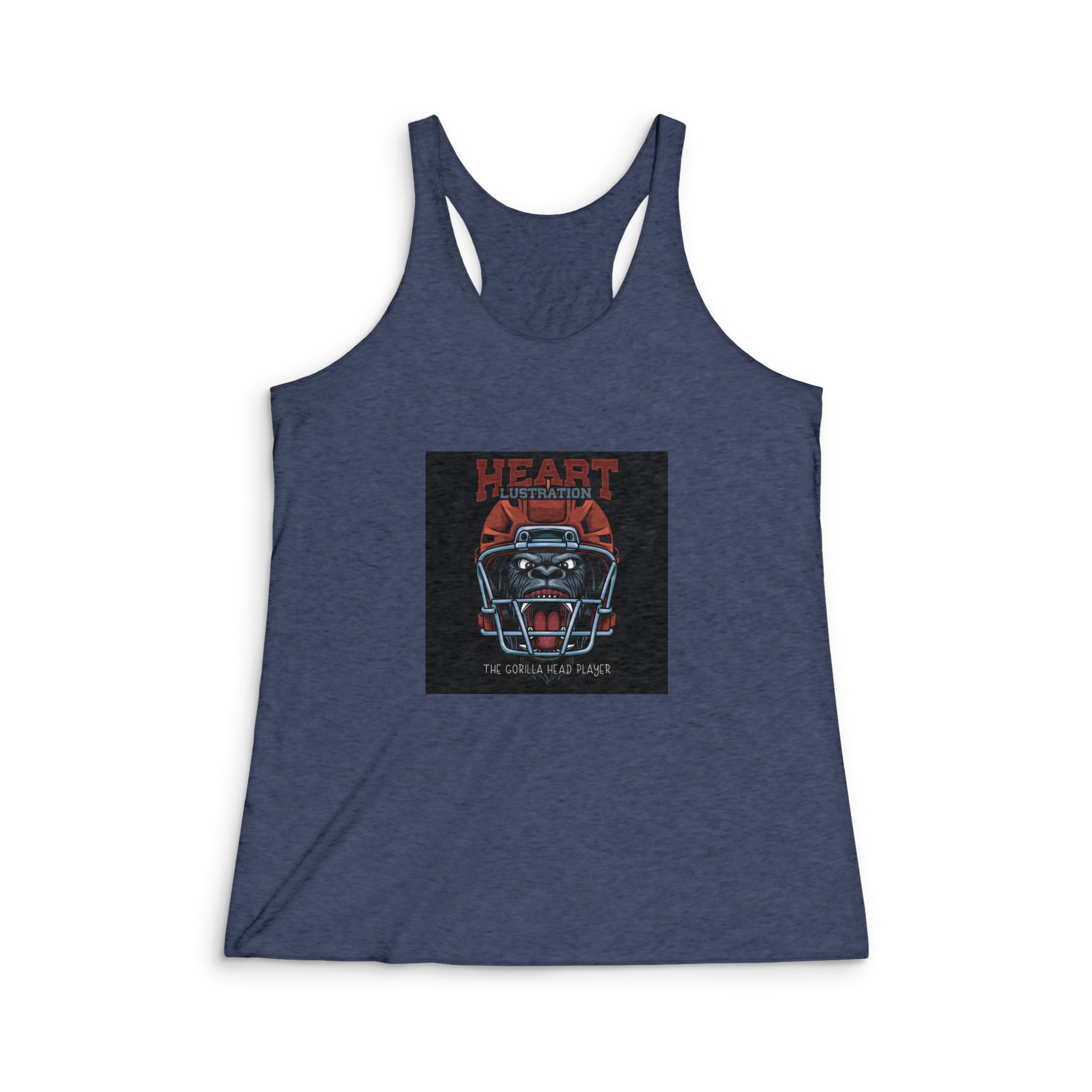 Gorilla Head Mascot With American Football Helmet With Text Illustration Womens Tri Blend Racerback Tank - Image 3