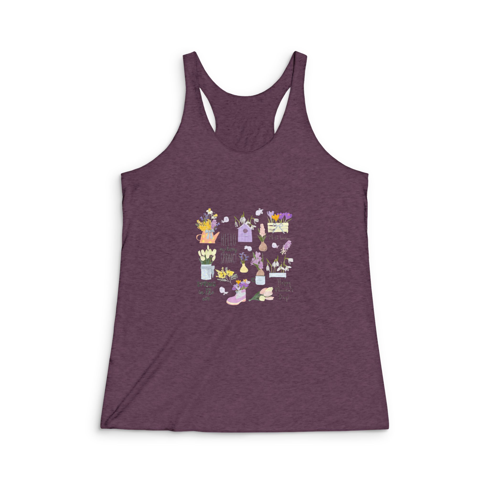 Hello My Happy Spring Womens Tri Blend Racerback Tank - Image 5