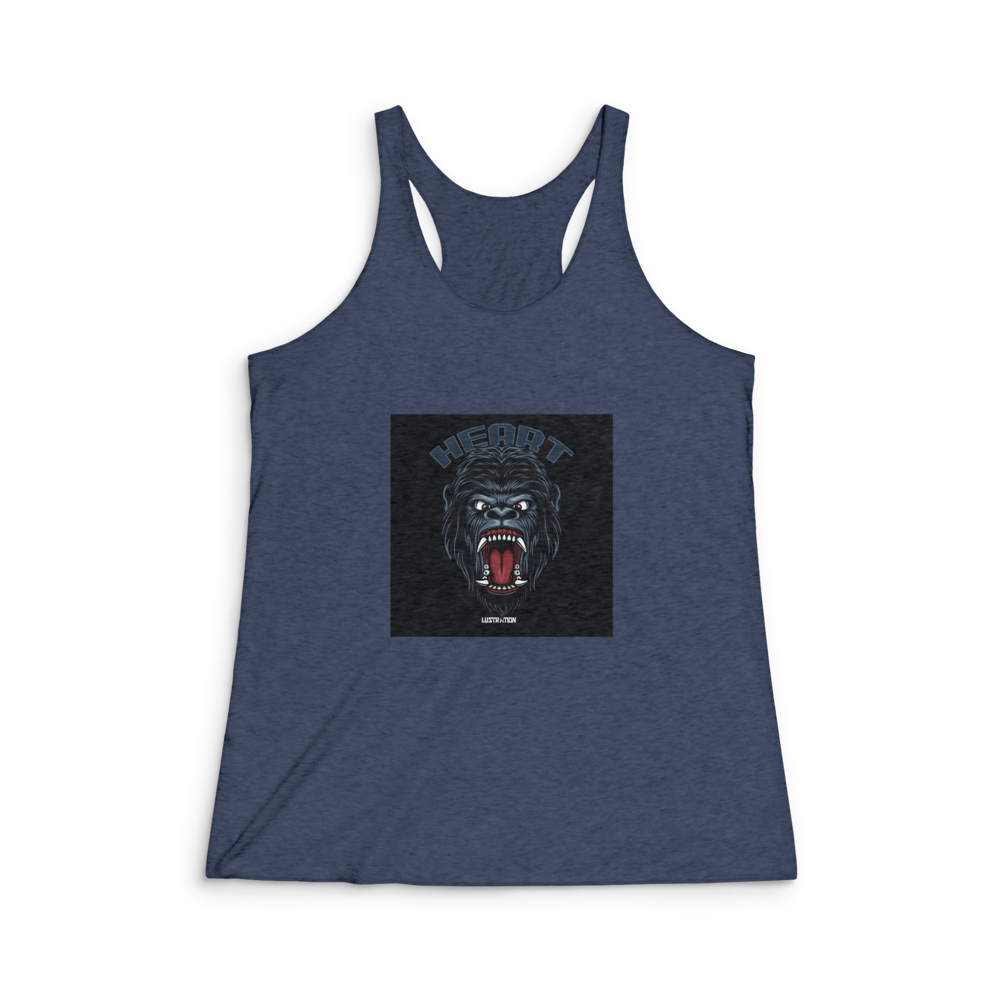 Gorilla Head Mascot With Text Illustration Womens Tri Blend Racerback Tank - Image 3