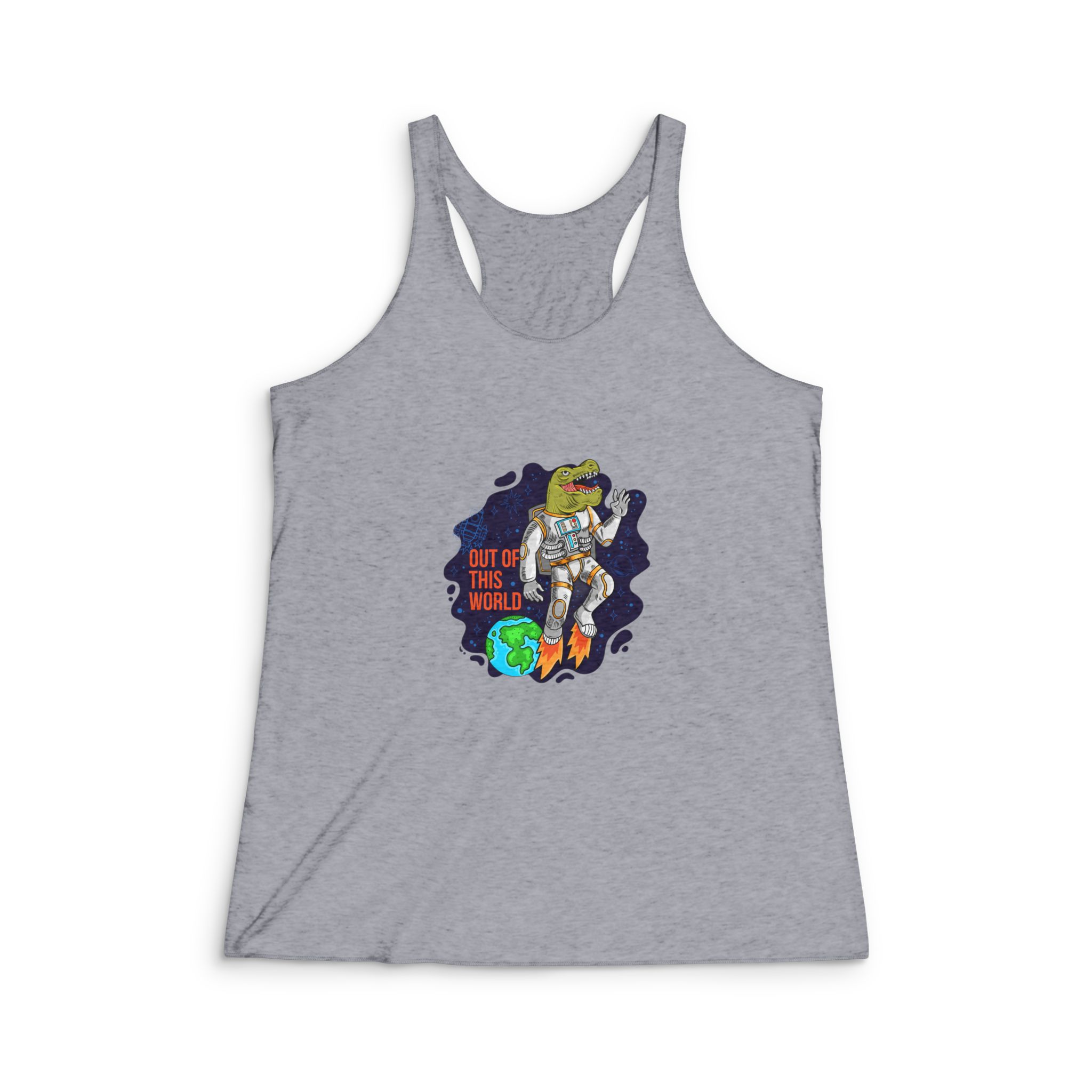 Cool Dude In Space Suit Astronaut Dino T Rex Womens Tri Blend Racerback Tank - Image 4