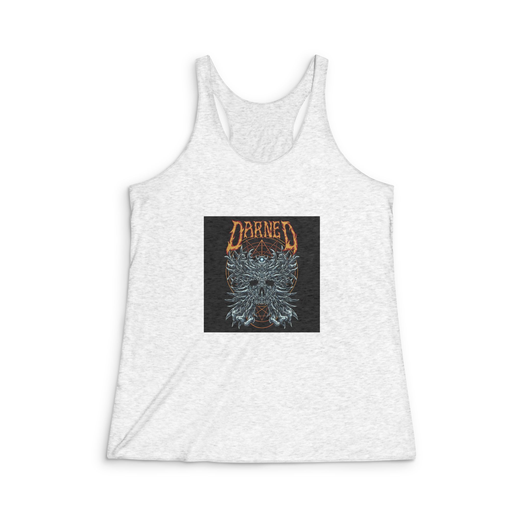 Horned Skull With Text Illustration Womens Tri Blend Racerback Tank
