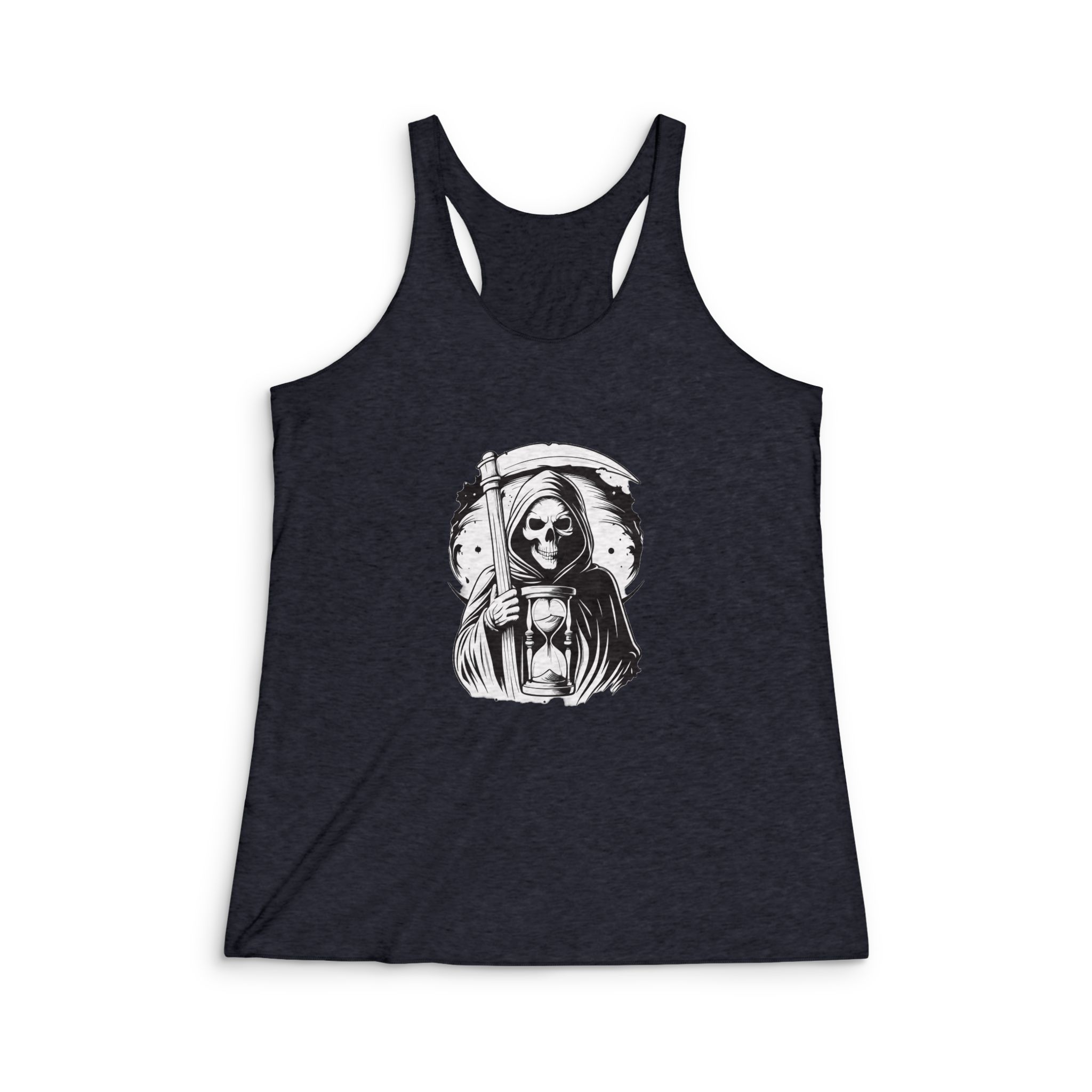 Grim Reaper Holding Hourglass Womens Tri Blend Racerback Tank - Image 2