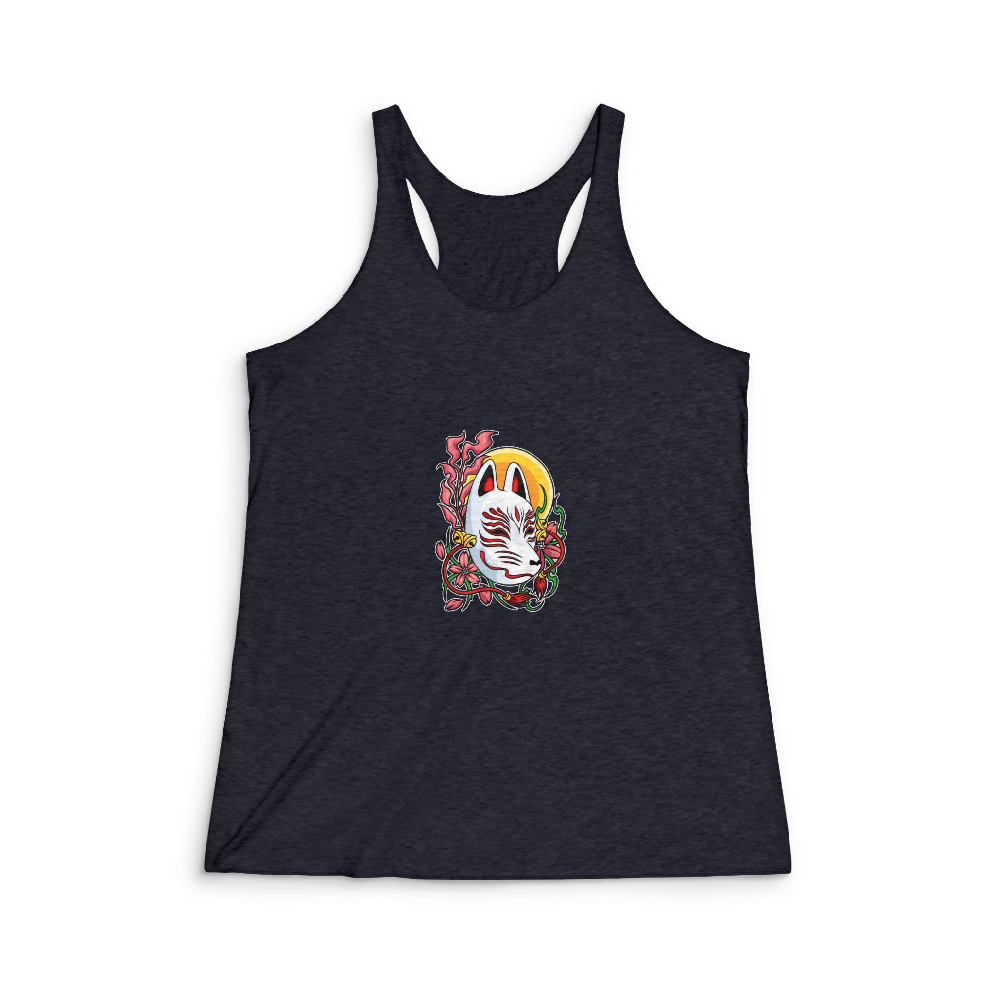 Kitsune Japanese Doll Illustration Womens Tri Blend Racerback Tank - Image 2