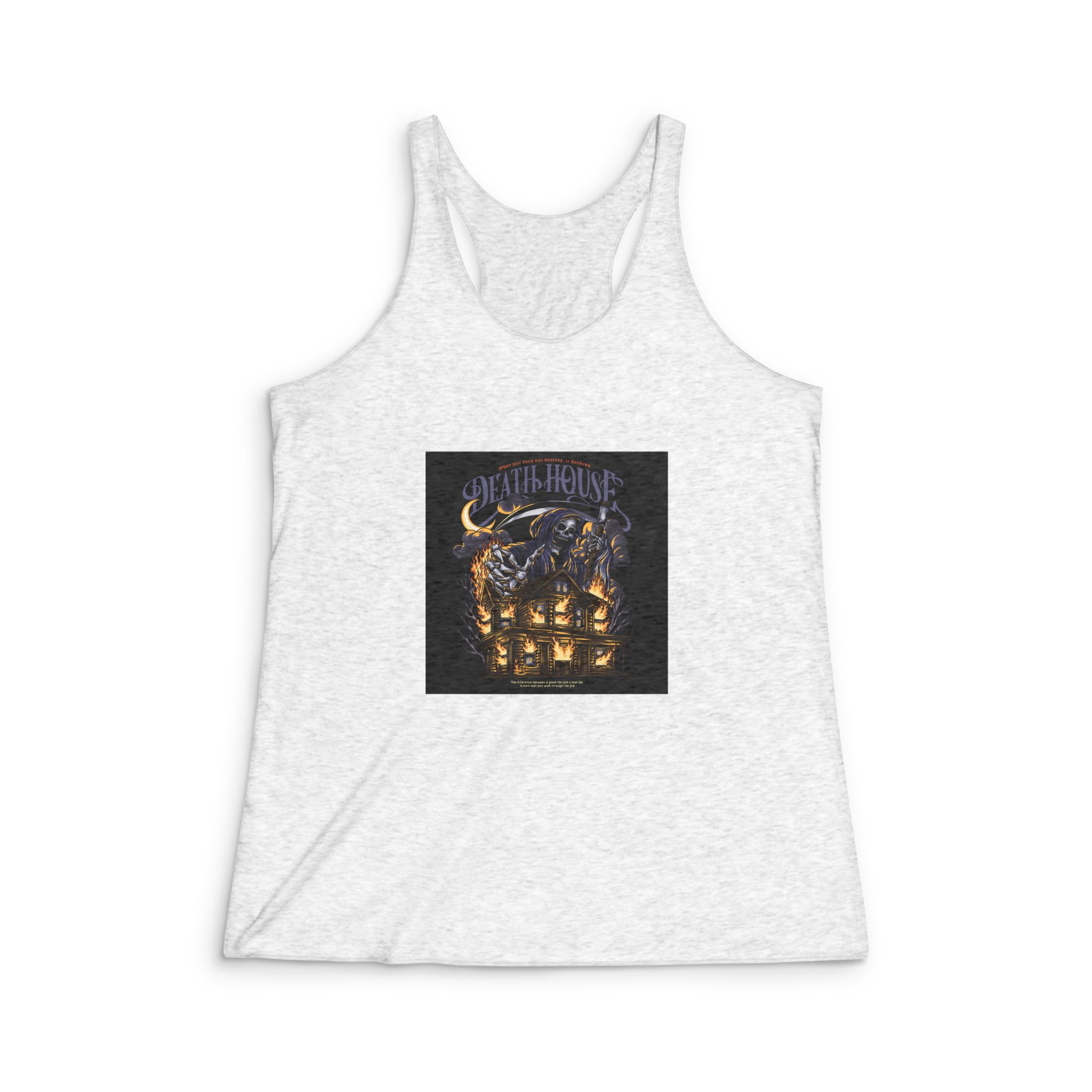Grim Reaper Death House With Text Illustration Womens Tri Blend Racerback Tank
