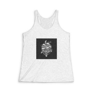 Horror Death Metal Skull Stacked With Octopus Illustration Womens Tri Blend Racerback Tank