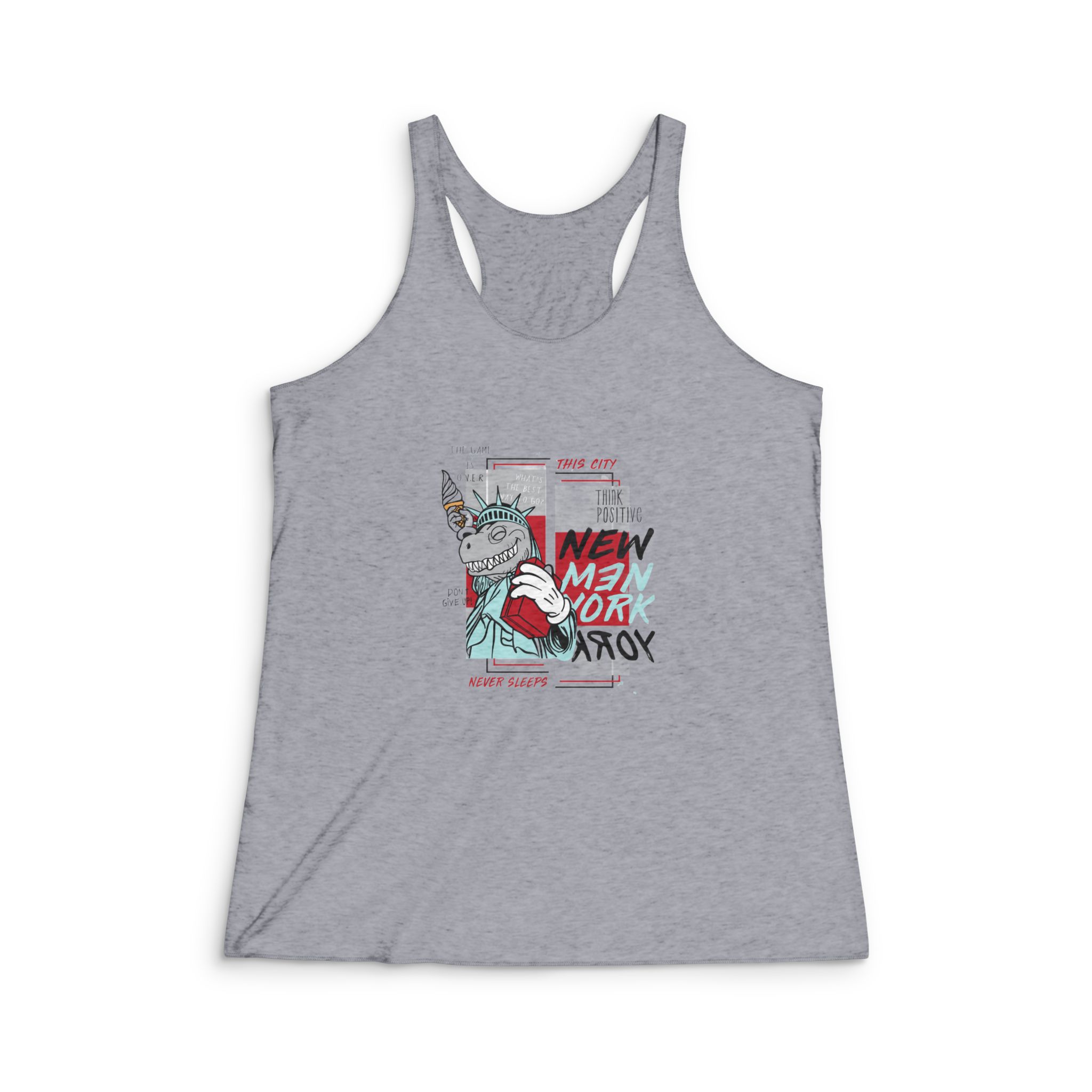 Hand Drawn Cool Dinosaur Womens Tri Blend Racerback Tank - Image 4