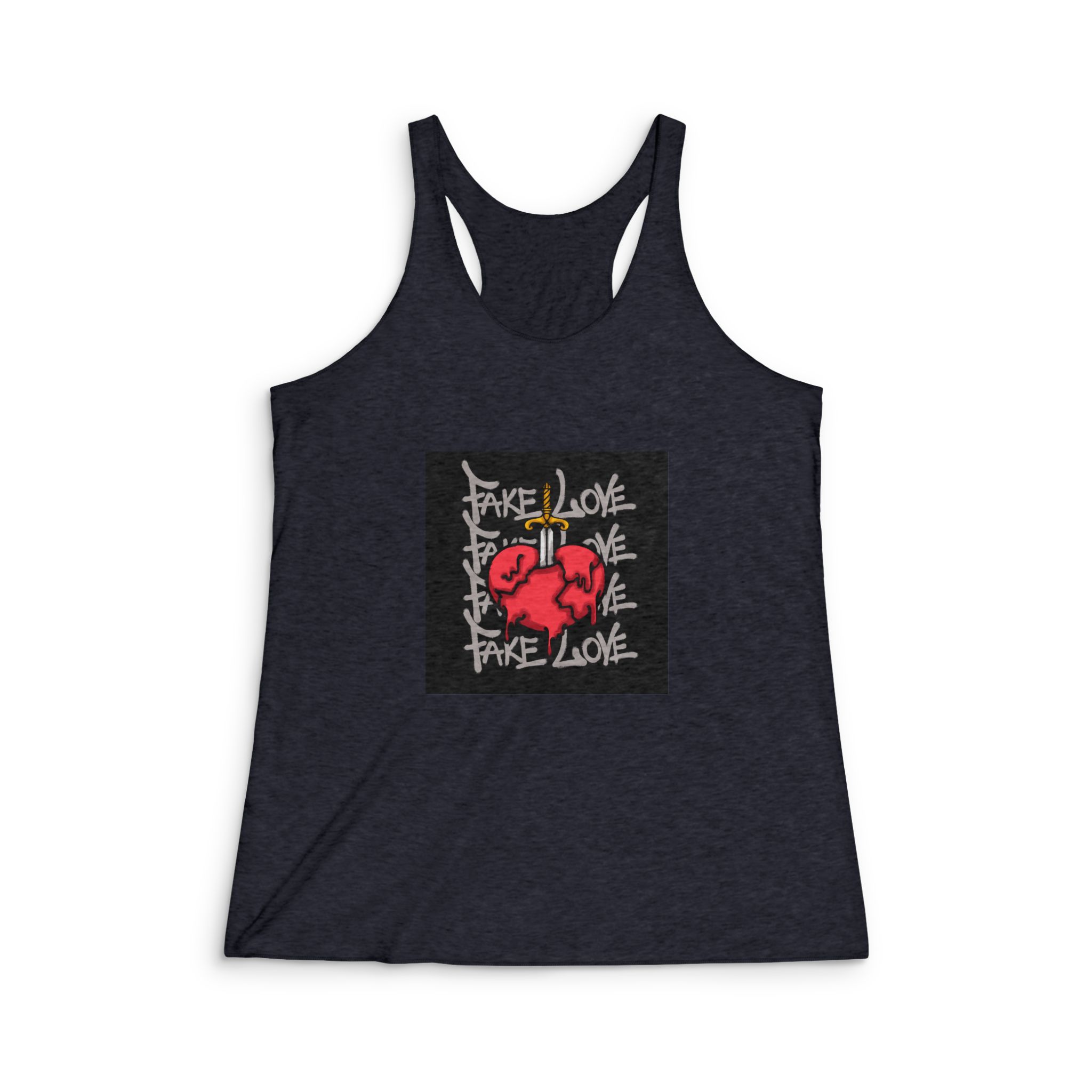 Heart Pierced By Sword Urban Streetwear T Shirt Design Womens Tri Blend Racerback Tank - Image 2