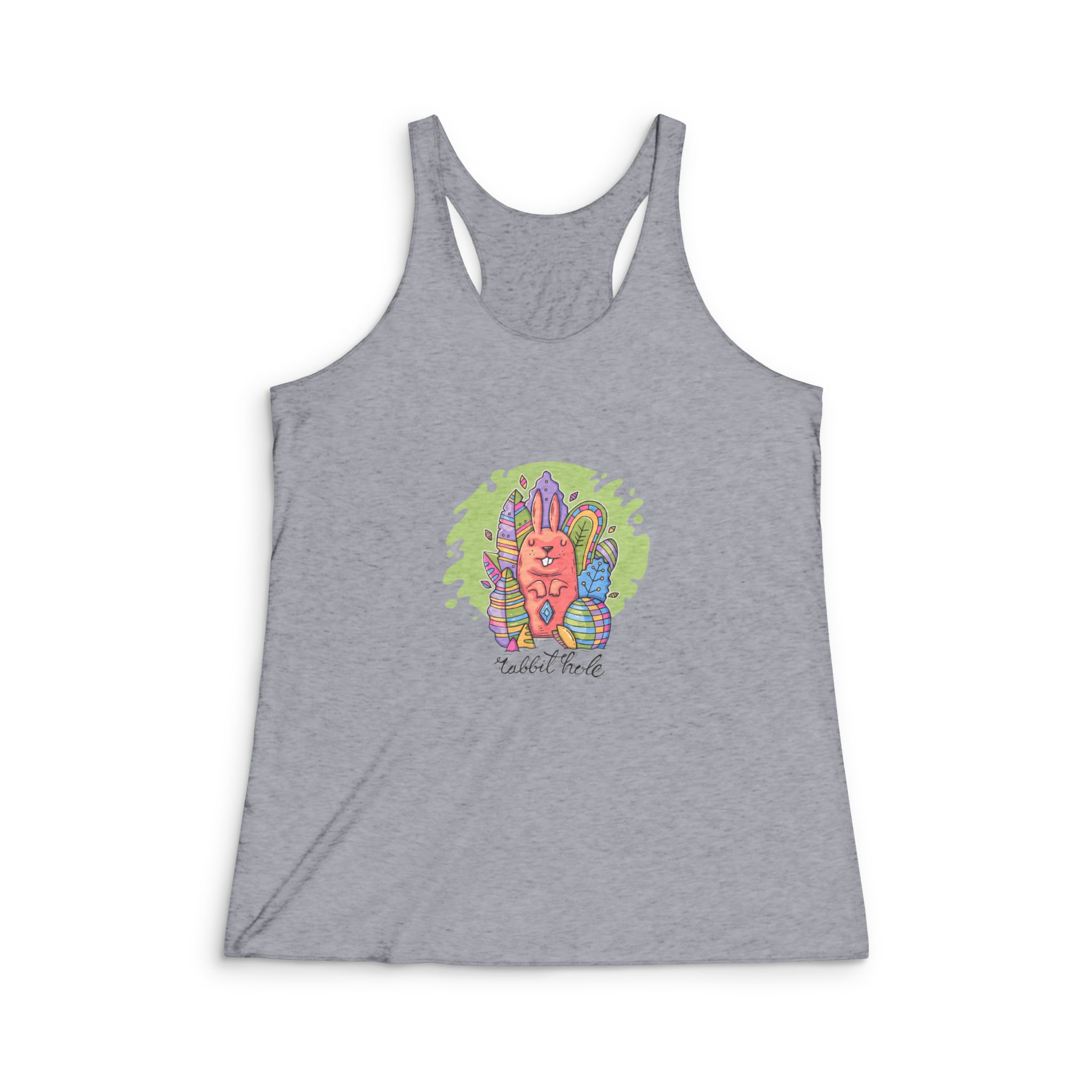 Cute Rabbit Among Decorative Leaves Womens Tri Blend Racerback Tank - Image 4