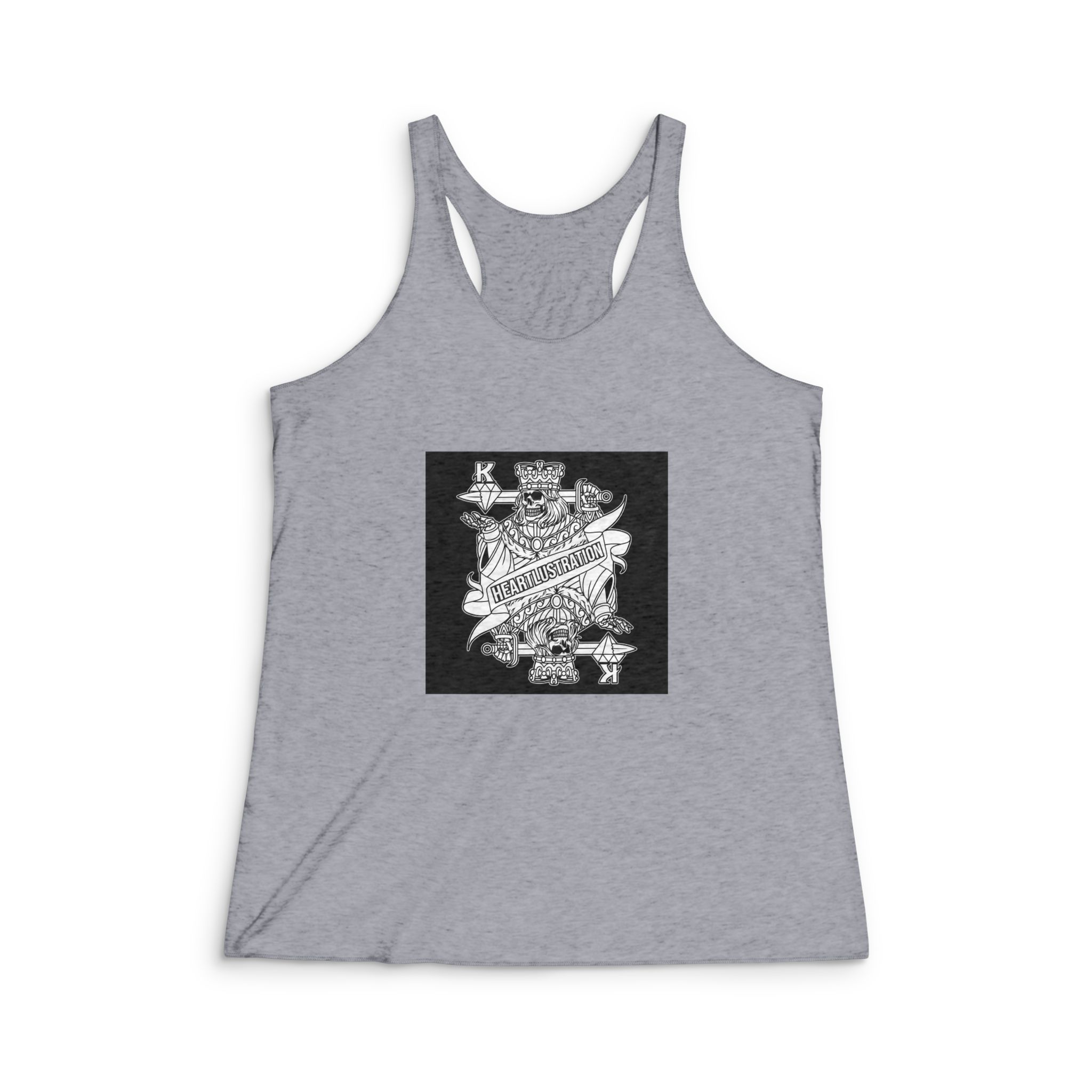 King Card Black White Illustration Womens Tri Blend Racerback Tank - Image 4