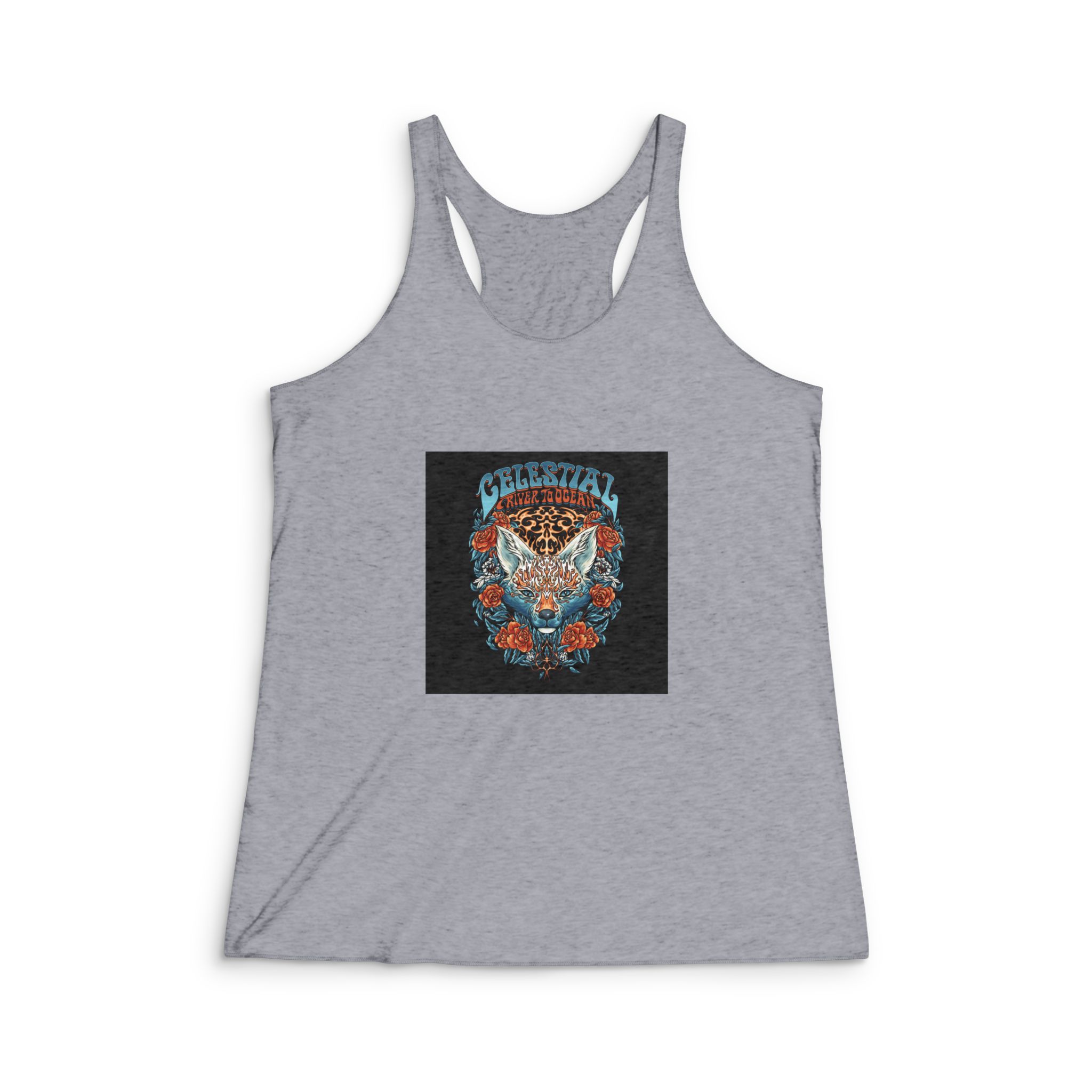 Kitsune With Text Illustration Womens Tri Blend Racerback Tank - Image 4