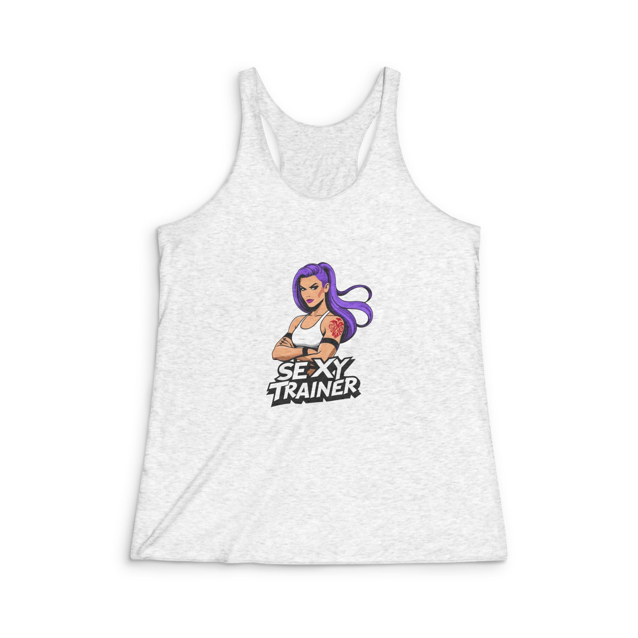 Empowering Fitness Logo Design Featuring Strong Female Athlete Womens Tri Blend Racerback Tank