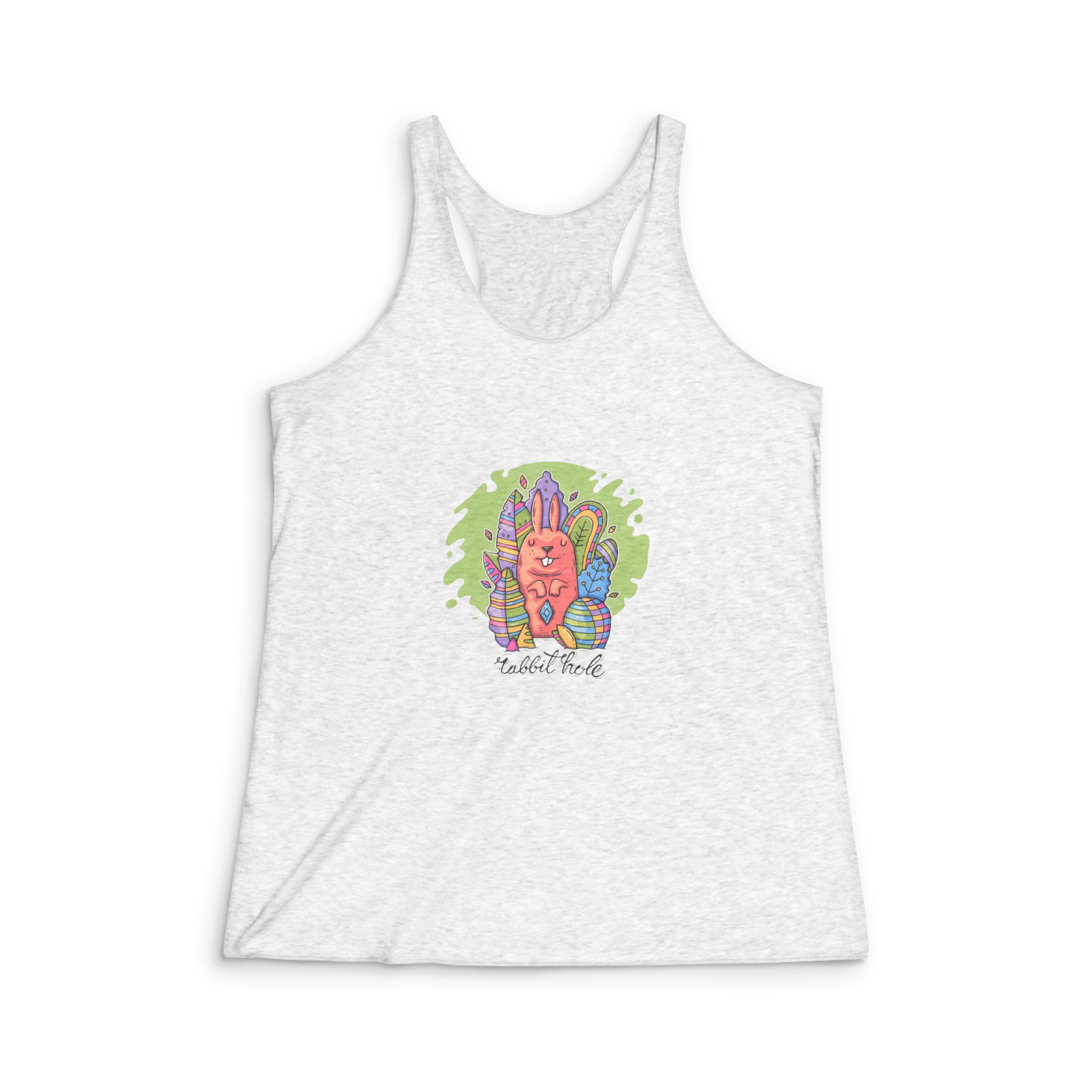 Cute Rabbit Among Decorative Leaves Womens Tri Blend Racerback Tank