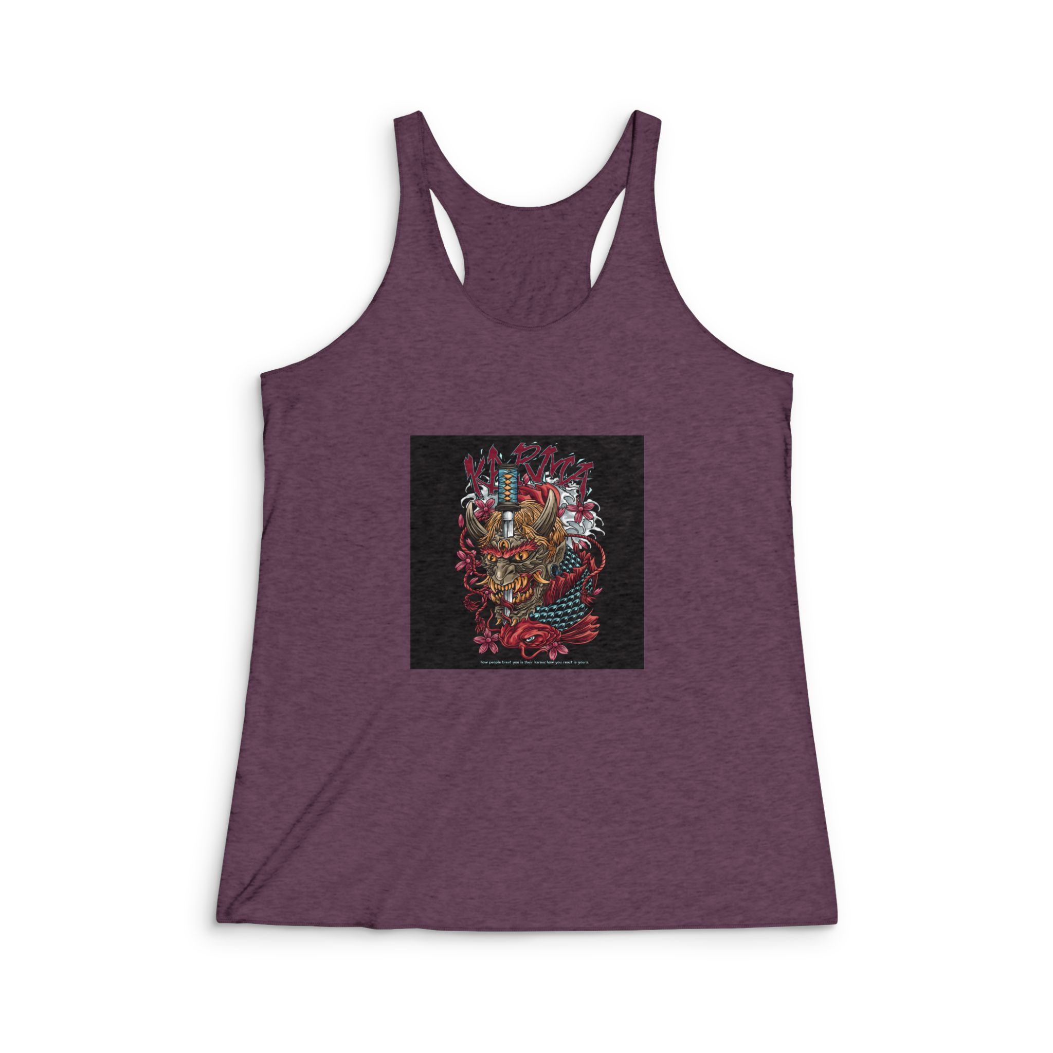 Hannya Katana With Text Illustration Womens Tri Blend Racerback Tank - Image 5