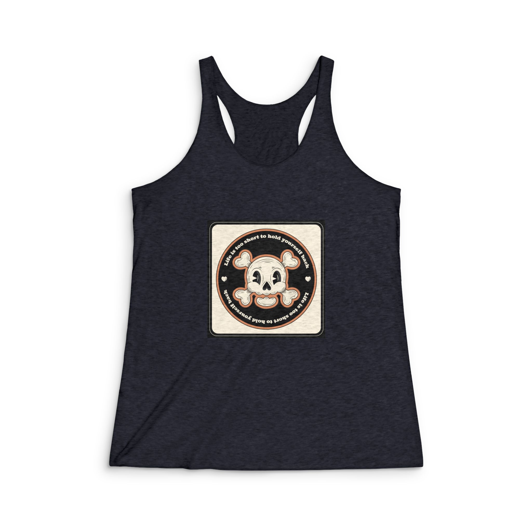 Hand Drawn Skull Cartoon Illustration Womens Tri Blend Racerback Tank - Image 2