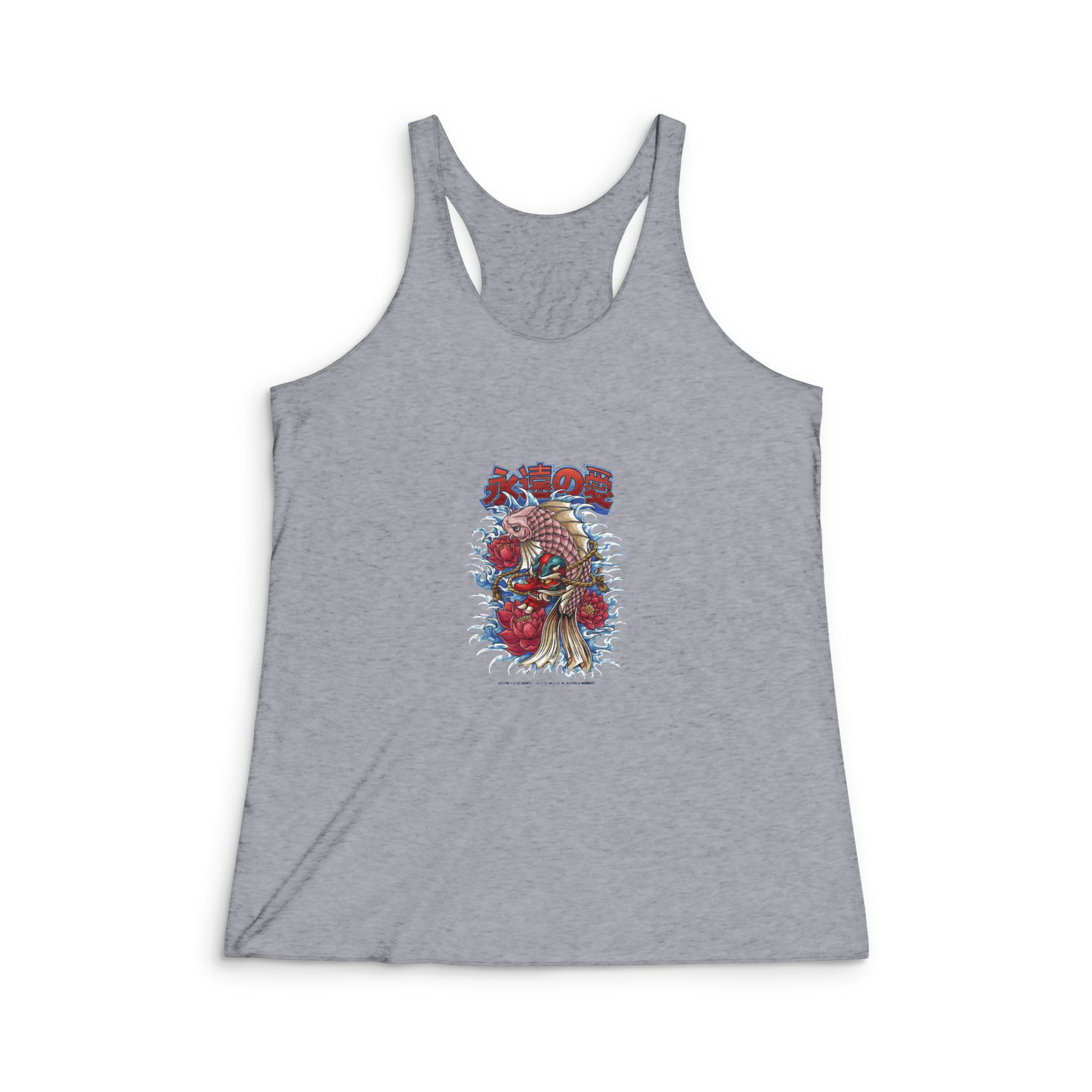 Koi Oni With Text Illustration Womens Tri Blend Racerback Tank - Image 4