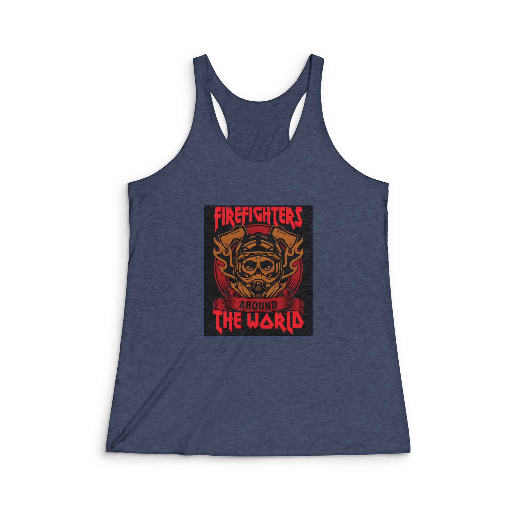 Firefighter Around the World Womens Tri Blend Racerback Tank - Image 3