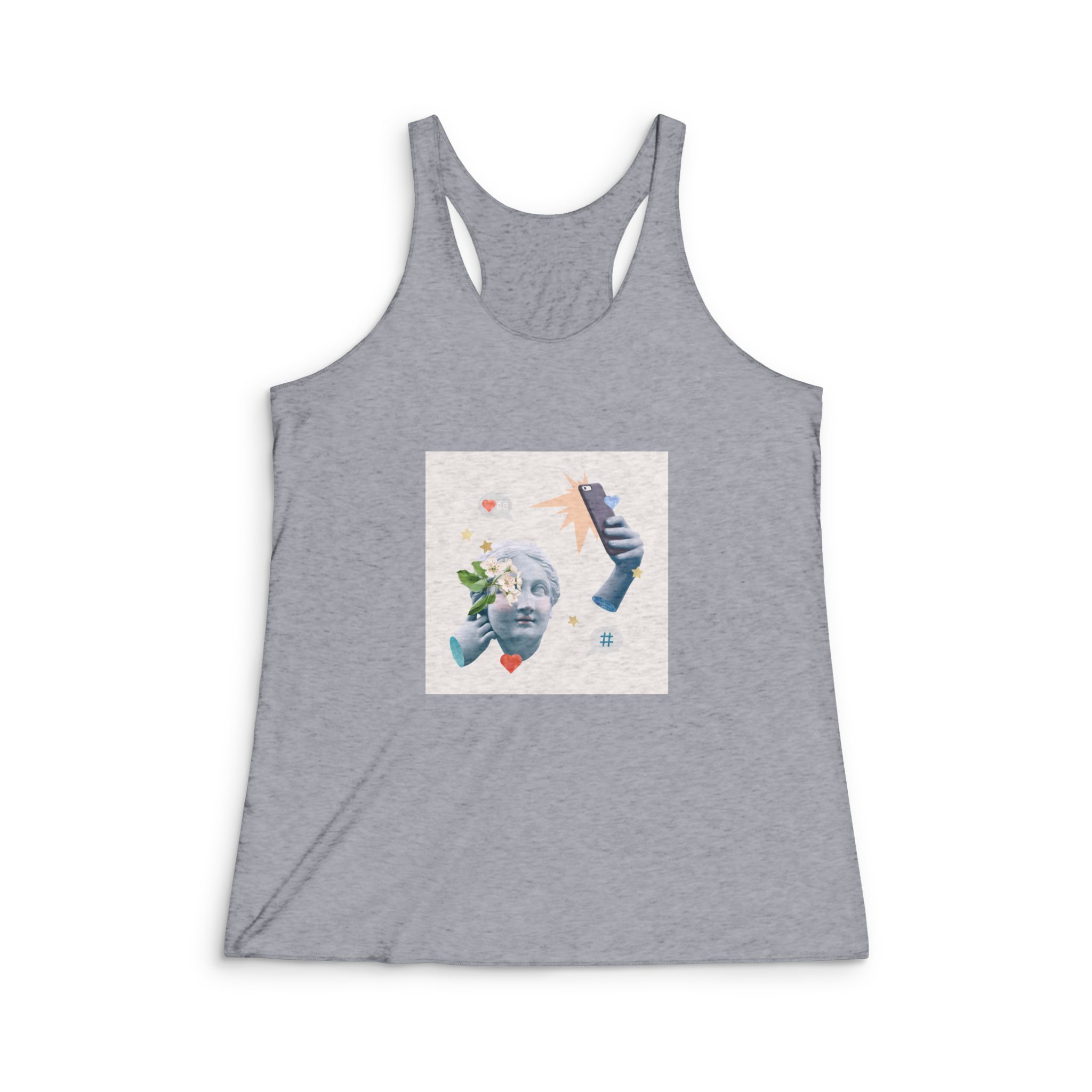 Creative Social Media Blogger Greek Statue Media Mix Post Womens Tri Blend Racerback Tank - Image 4