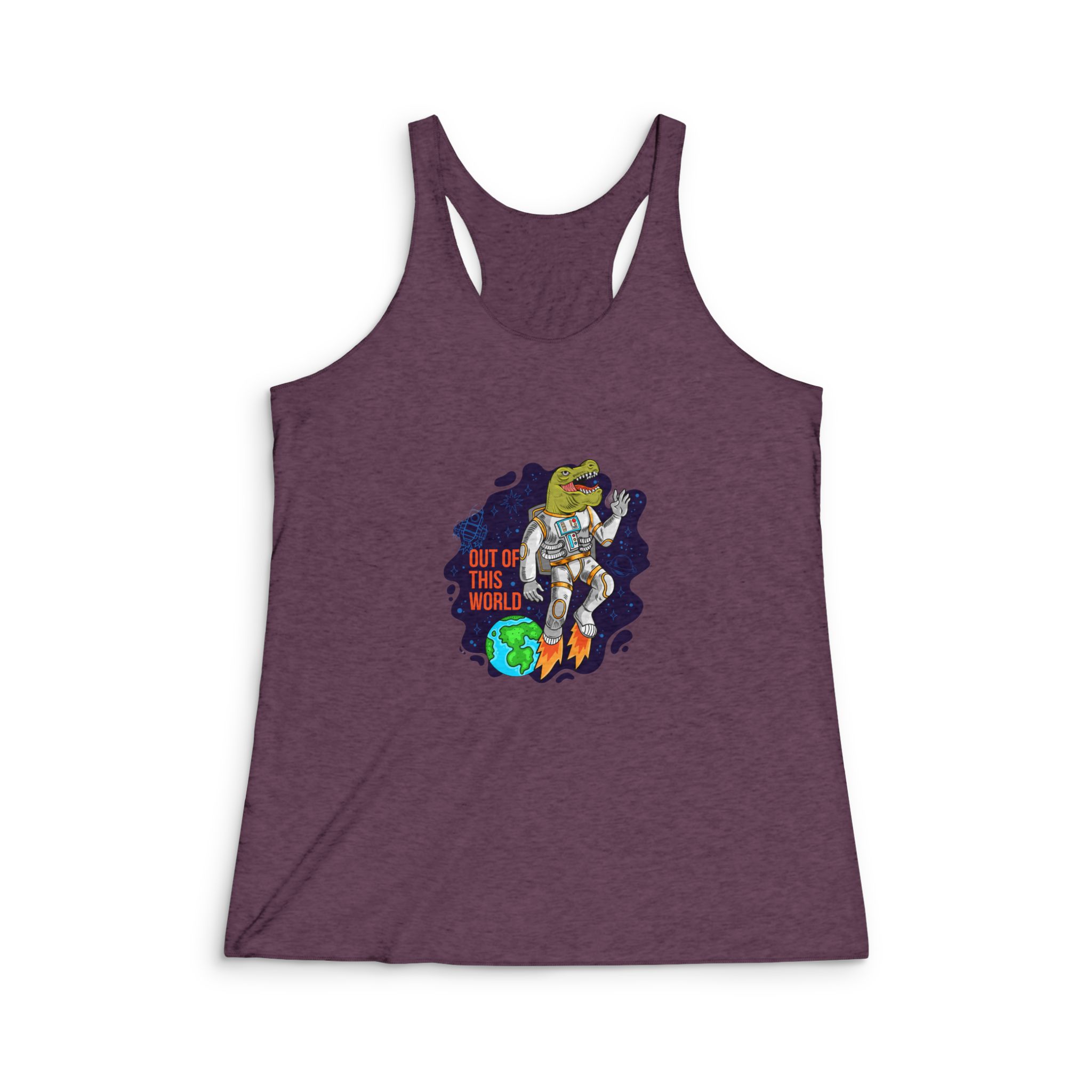 Cool Dude In Space Suit Astronaut Dino T Rex Womens Tri Blend Racerback Tank - Image 5
